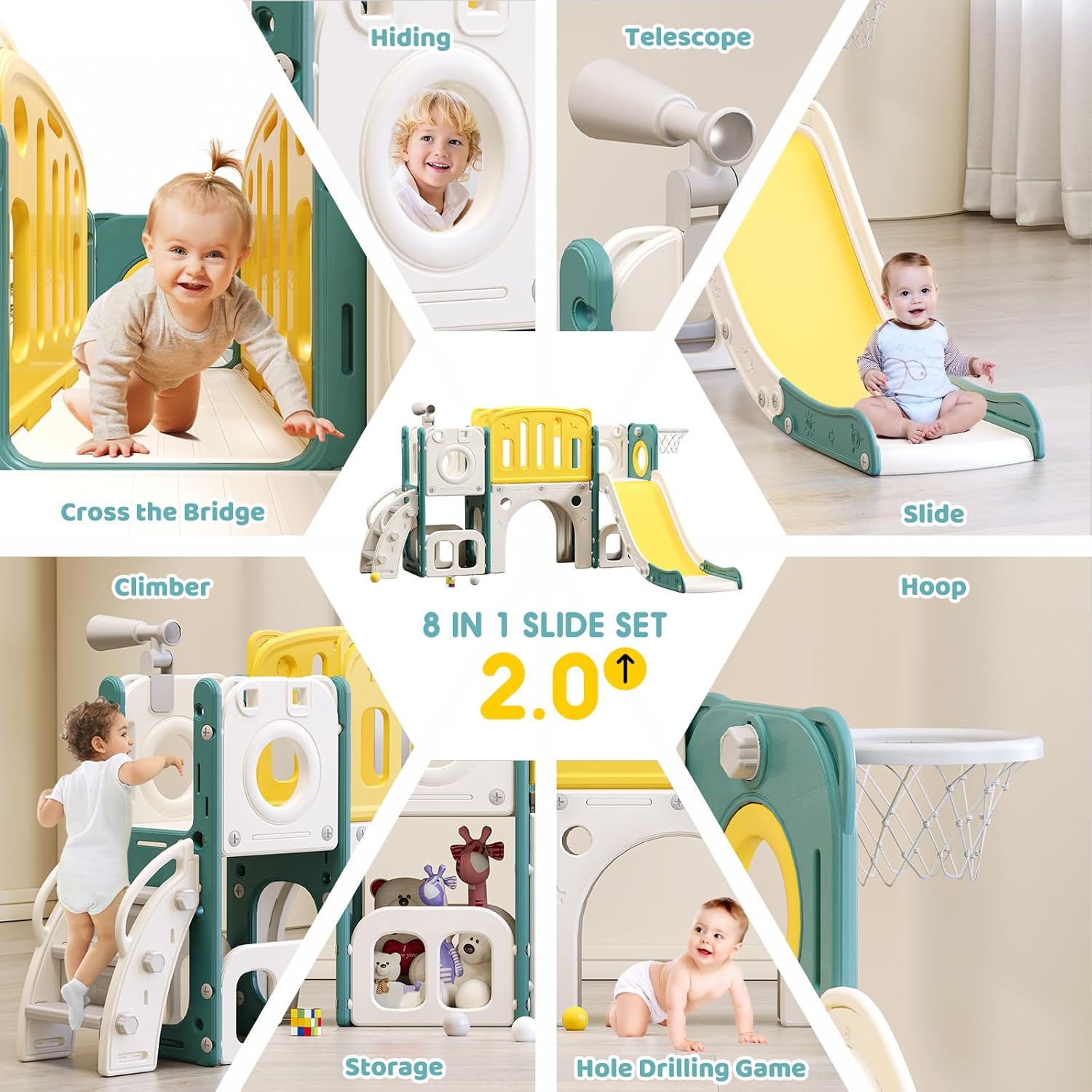 Detalle de MOCUTEEN 8-in-1 Toddler Climber & Slide Playset — Indoor/Outdoor Playground Gym