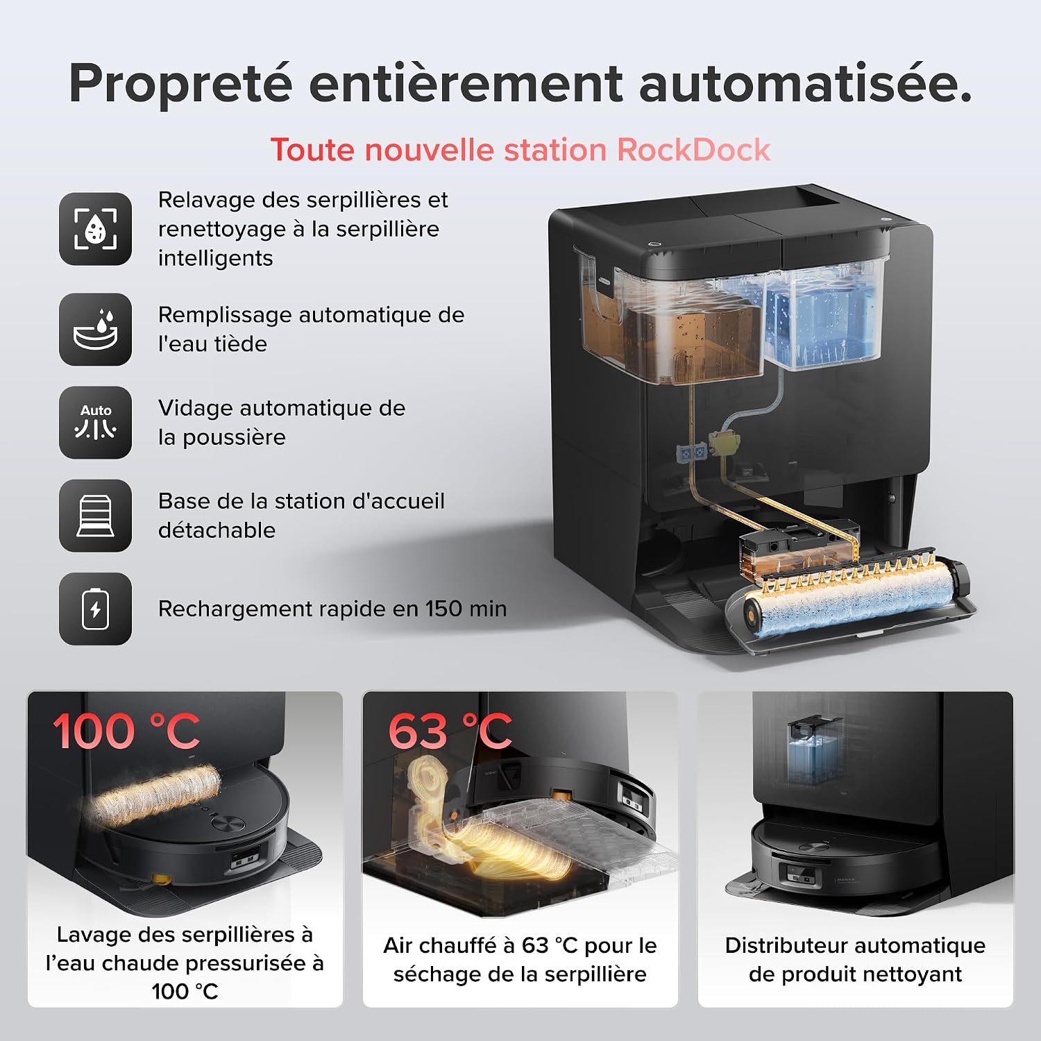 Detalle de roborock Saros 20 Flow Complete robotstofzuiger met rolmop en 36.000 Pa