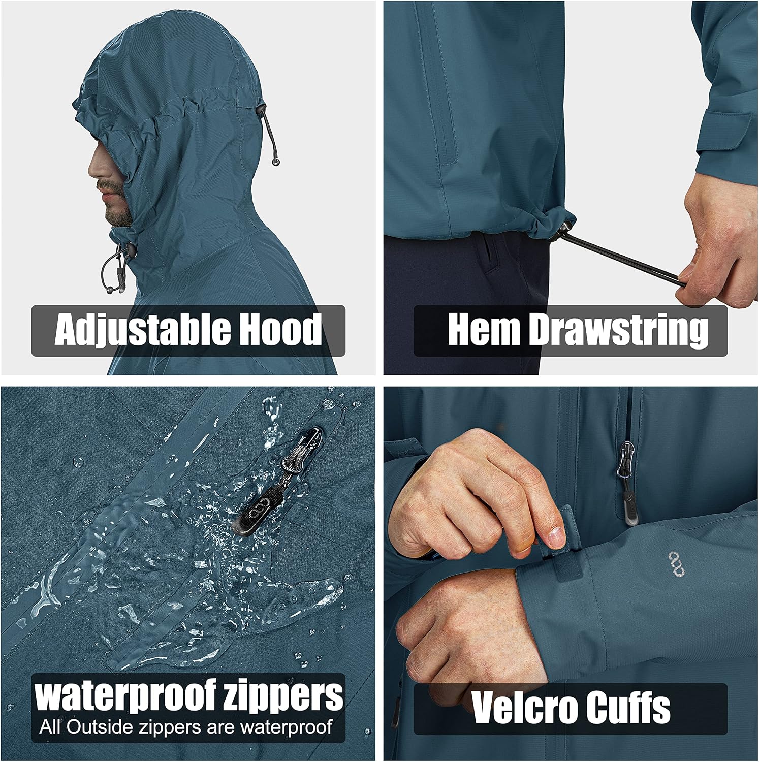 Detalle de 33,000ft Regenjacke Herren – Wasserdichte Outdoorjacke leicht & packbar