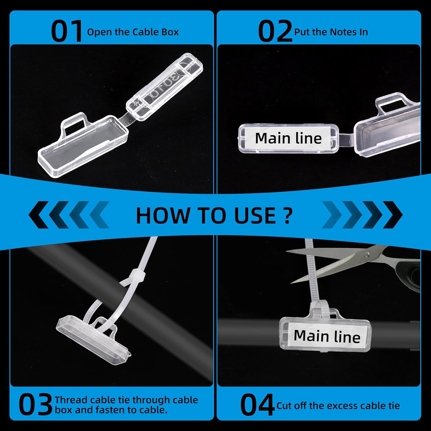 Thumbnail 1 de COEKI 100 Stück Kabelbeschriftung 3010 mit Nylon-Kabelbindern – transparente, wasserdichte Kabeletiketten