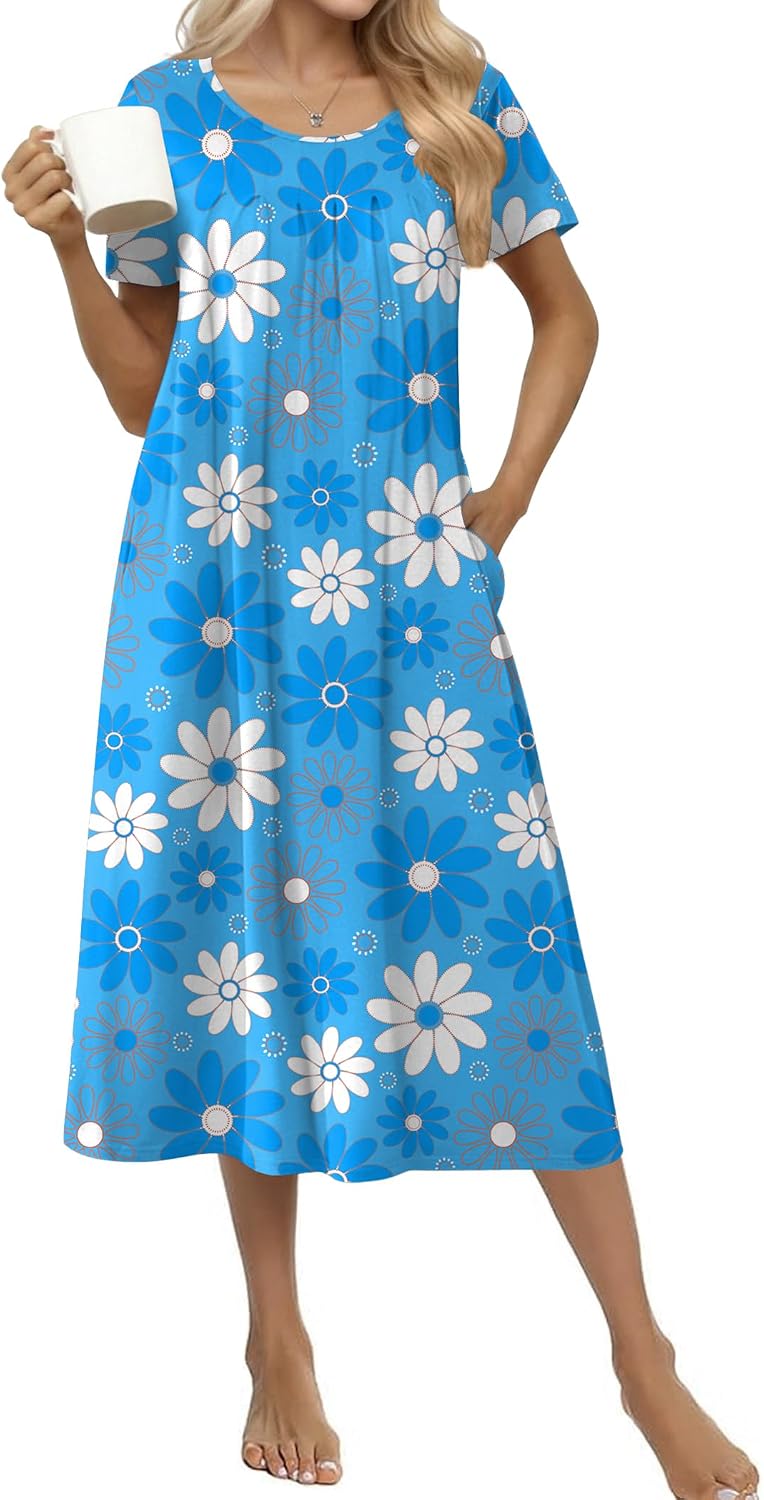 Thumbnail 6 de Ekouaer Cotton Nightgown for Women, Long Pocketed House Dress, S–3XL