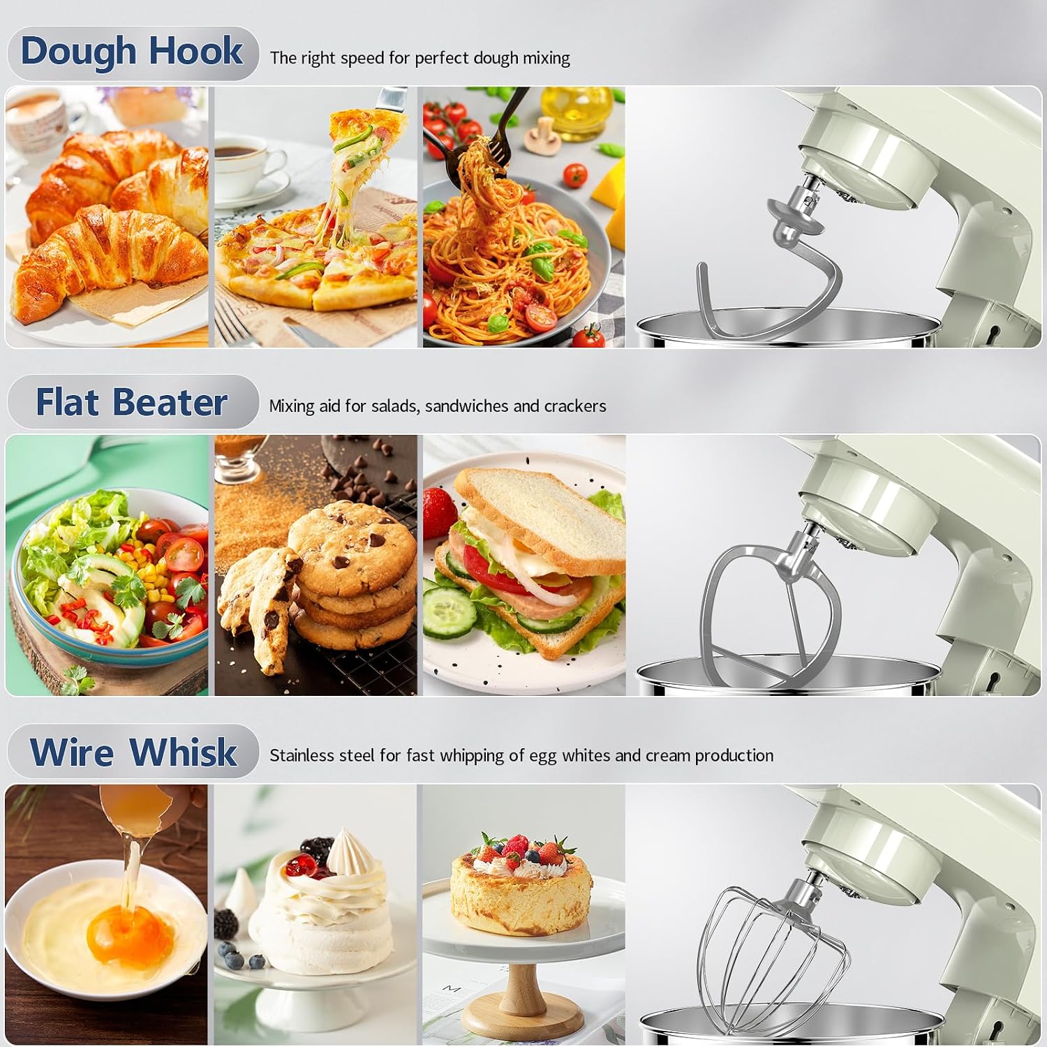 Detalle de Vezzio Small Stand Mixer (4.5L) 1500W 10-Speed Kitchen Cake Mixer – Green