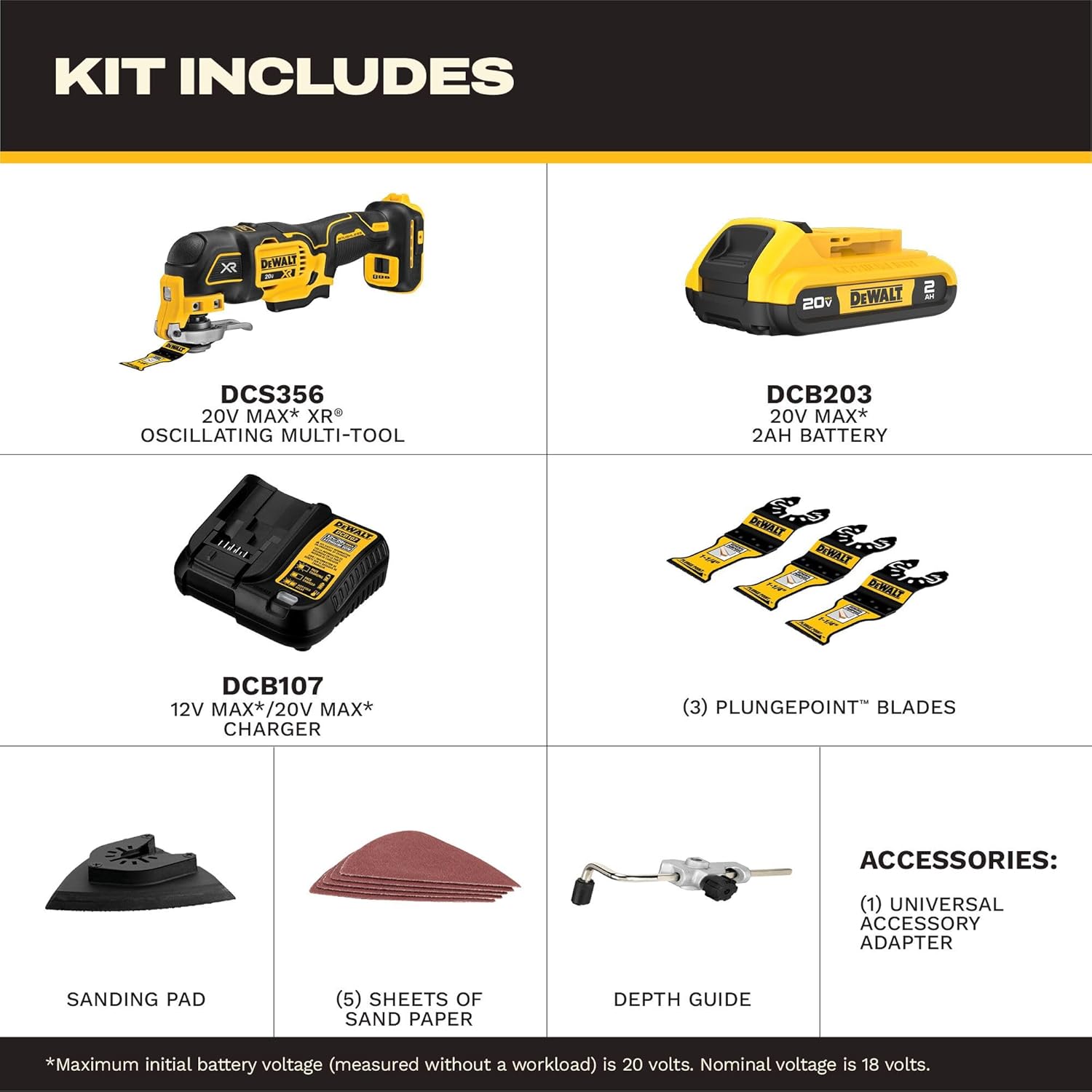 Thumbnail 1 de DEWALT 20V MAX XR Oscillating Multi-Tool Kit (DCS356D1) with Quick Blade Change, 3-Speed, Included Battery and Charger