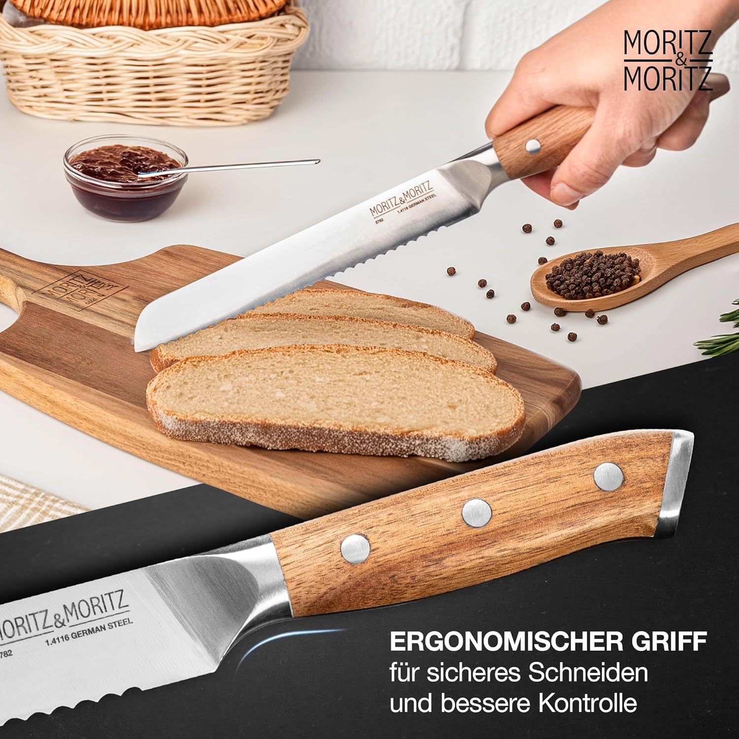 Thumbnail 4 de Moritz & Moritz Brotmesser 20 cm – Großes Profi Brotschneidemesser mit Wellenschliff