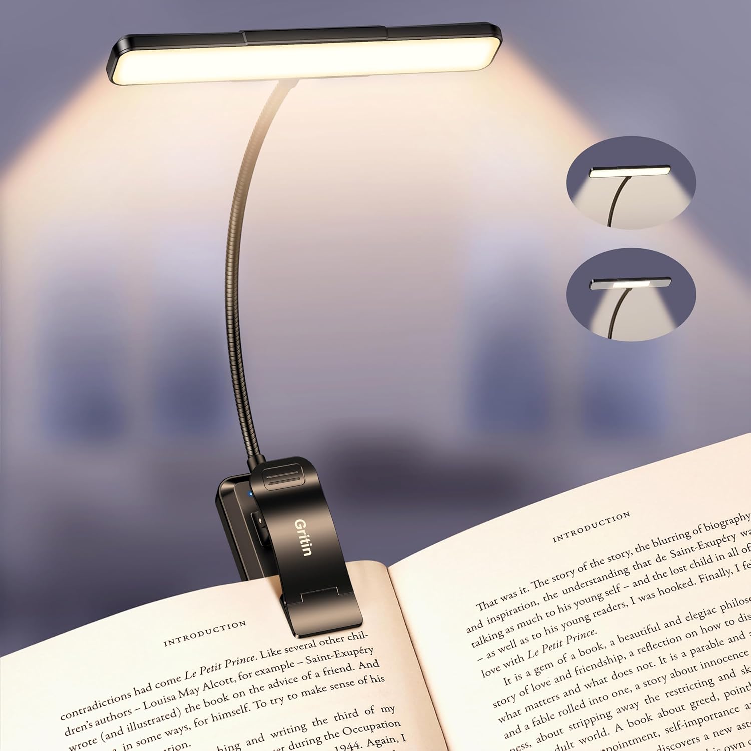 Detalle de Gritin 2026 Gen 2 Book Light for Reading – Eye-Caring 32 LED Clip-On Lamp