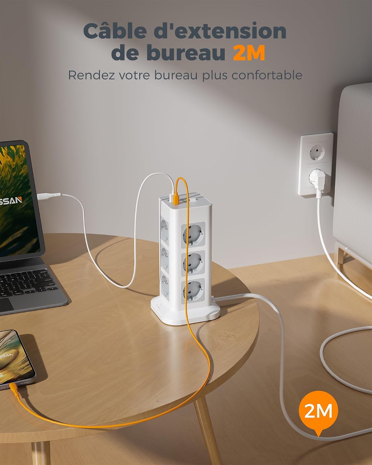 Detalle 2 de TESSAN TPS04-DE-C stekkerdoos met overspanningsbeveiliging, 12 stopcontacten en 3 USB-poorten