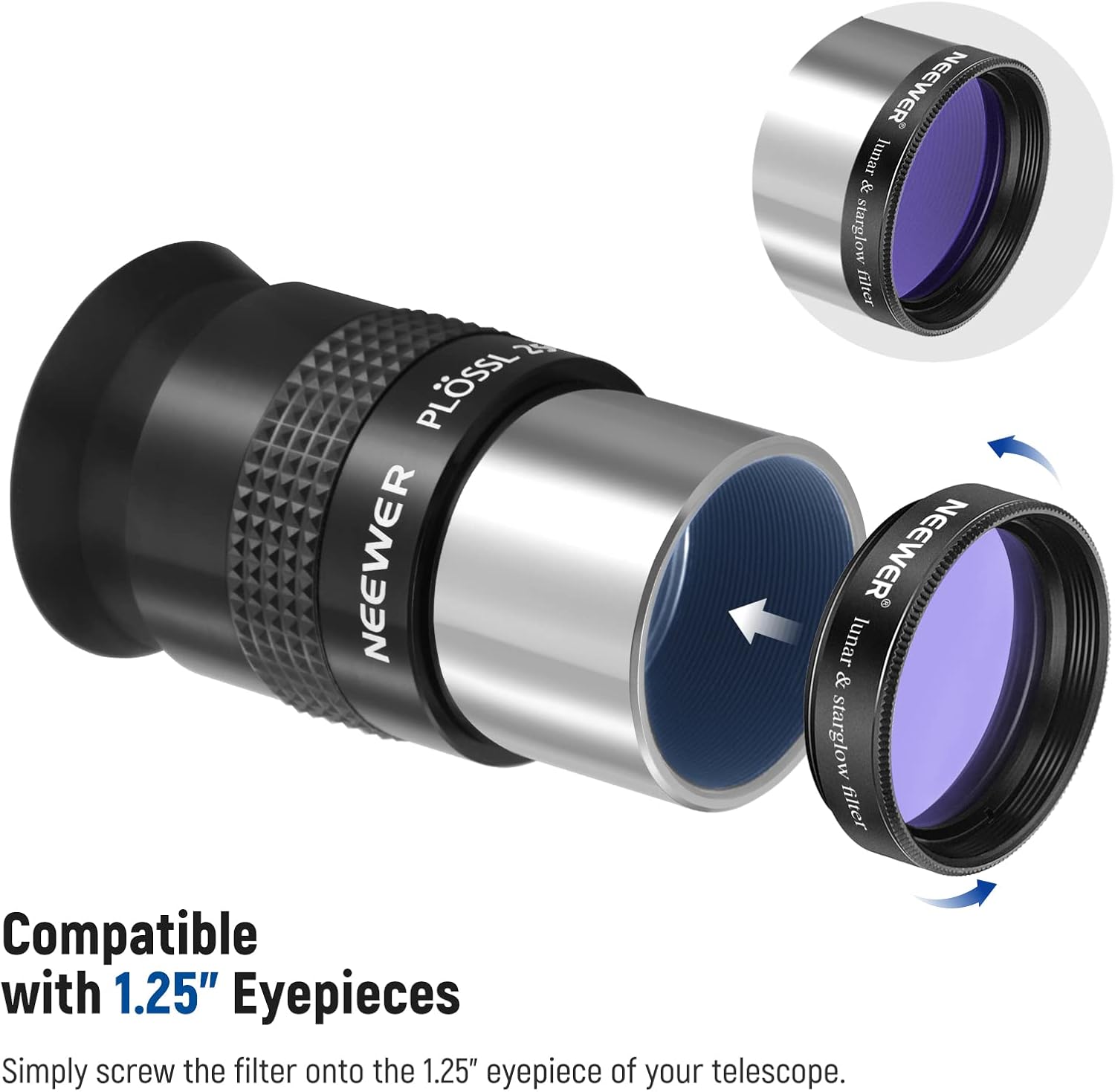 Detalle 2 de Neewer 1.25-inch Telescope Filter Kit: CPL + Moon & Skyglow + Red/Orange/Yellow/Green/Blue Eyepiece Filters