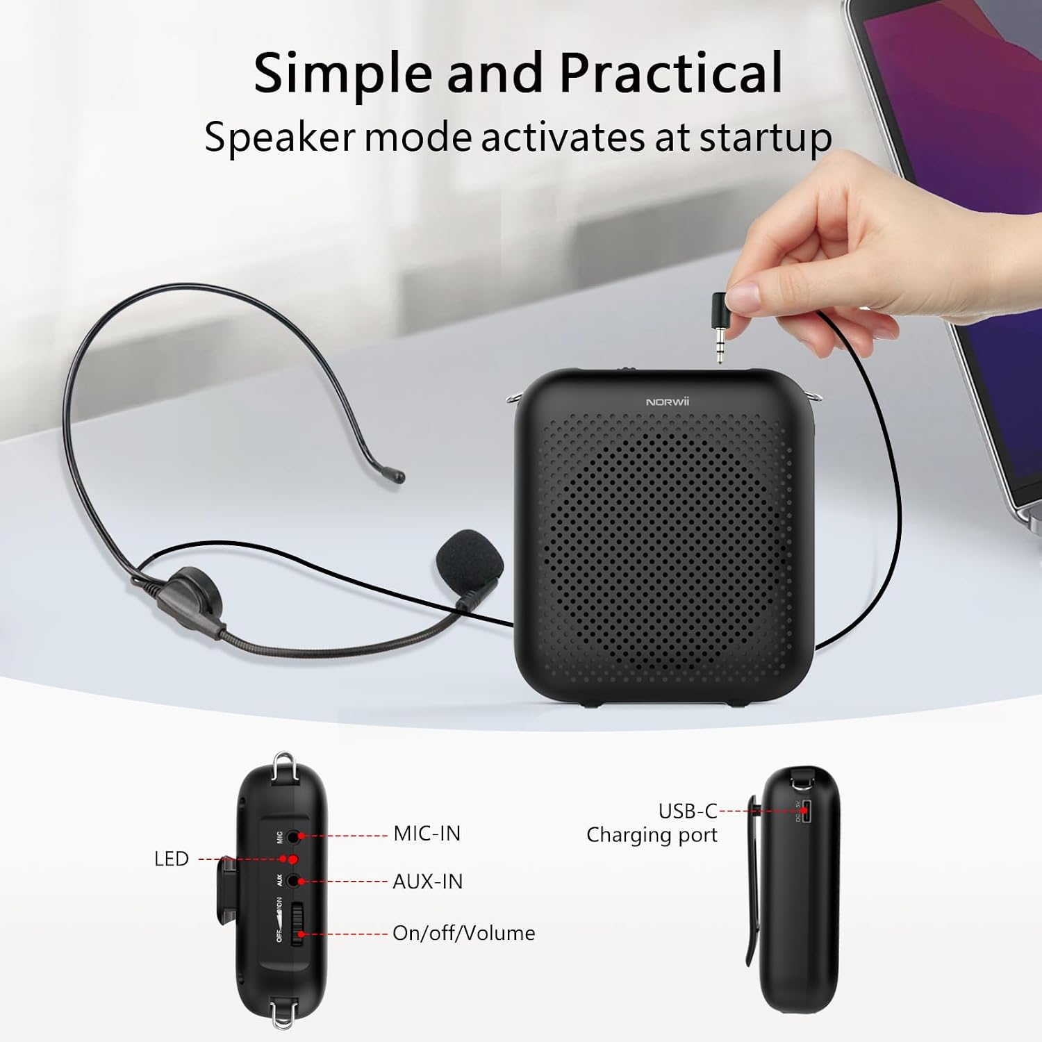 Thumbnail 6 de Norwii S358 Portable Voice Amplifier with 10W Output and Wired Headset Mic