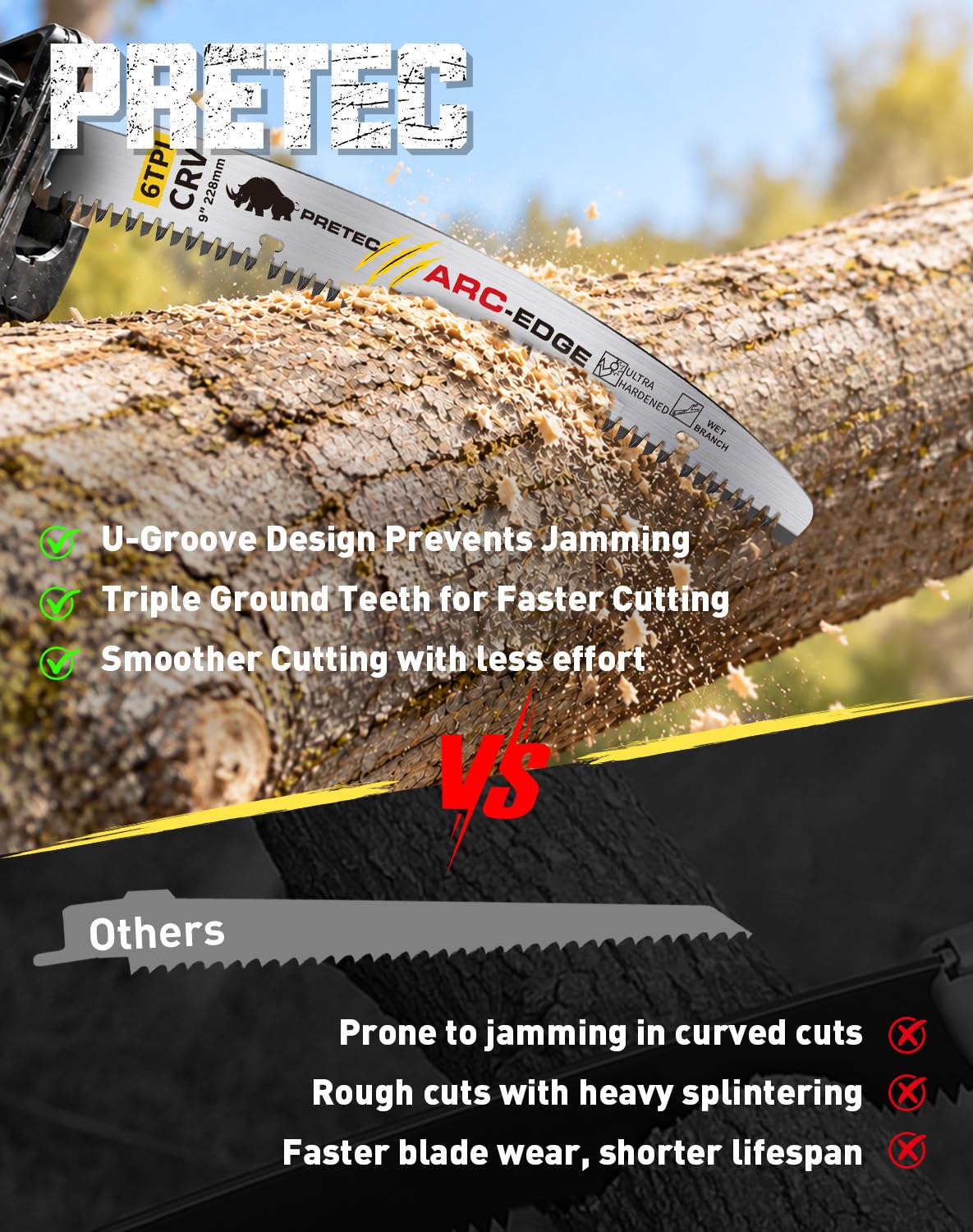 Detalle de PRETEC Arc Edge 9-Inch Reciprocating Saw Blades, 6 TPI, 3-Pack