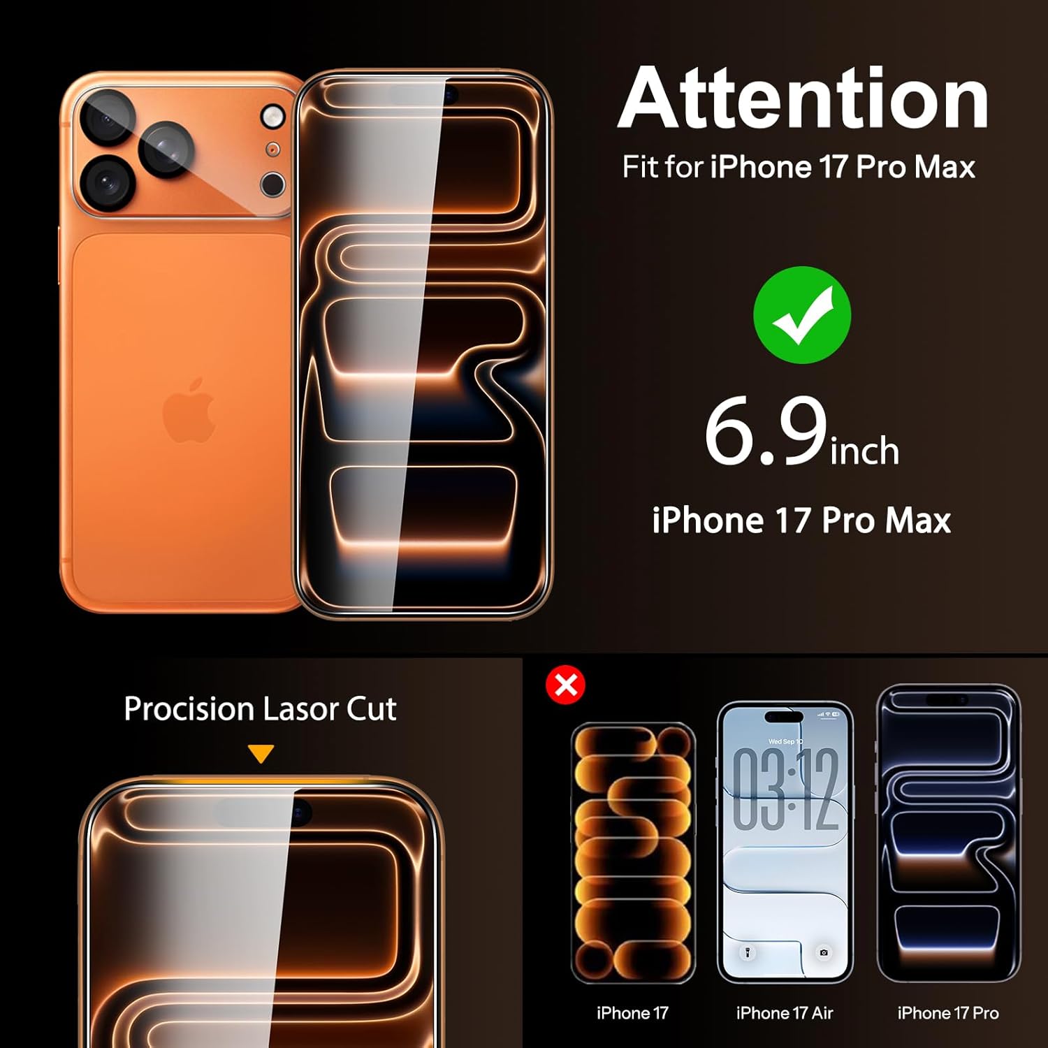 Detalle de SPARIN Panzer Schutz Glas für iPhone 17 Pro Max – 3er-Set inklusive Montagerahmen, Kamera- und Displayschutz