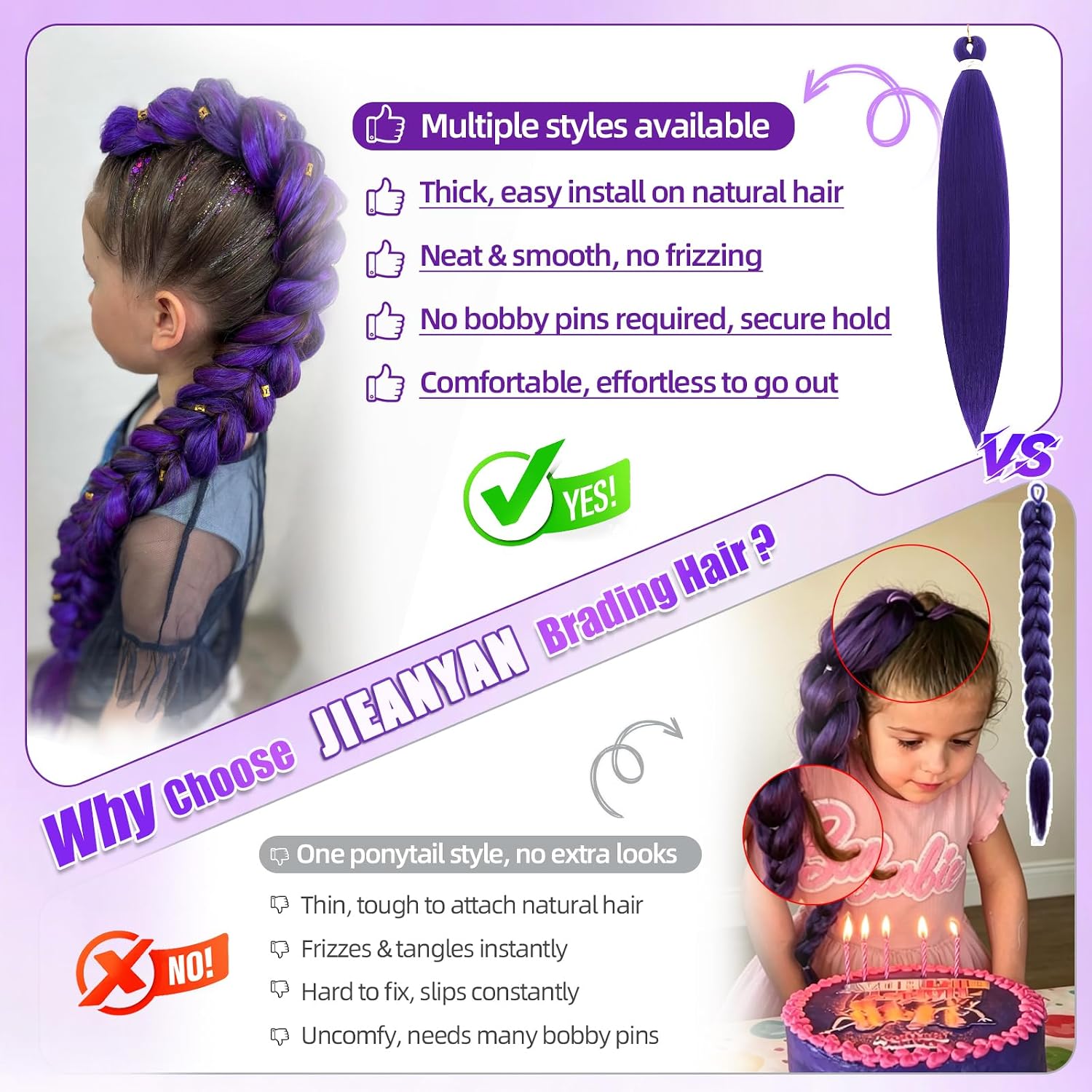 Thumbnail 4 de Purple Braiding Hair 24 Inch Synthetic Braids