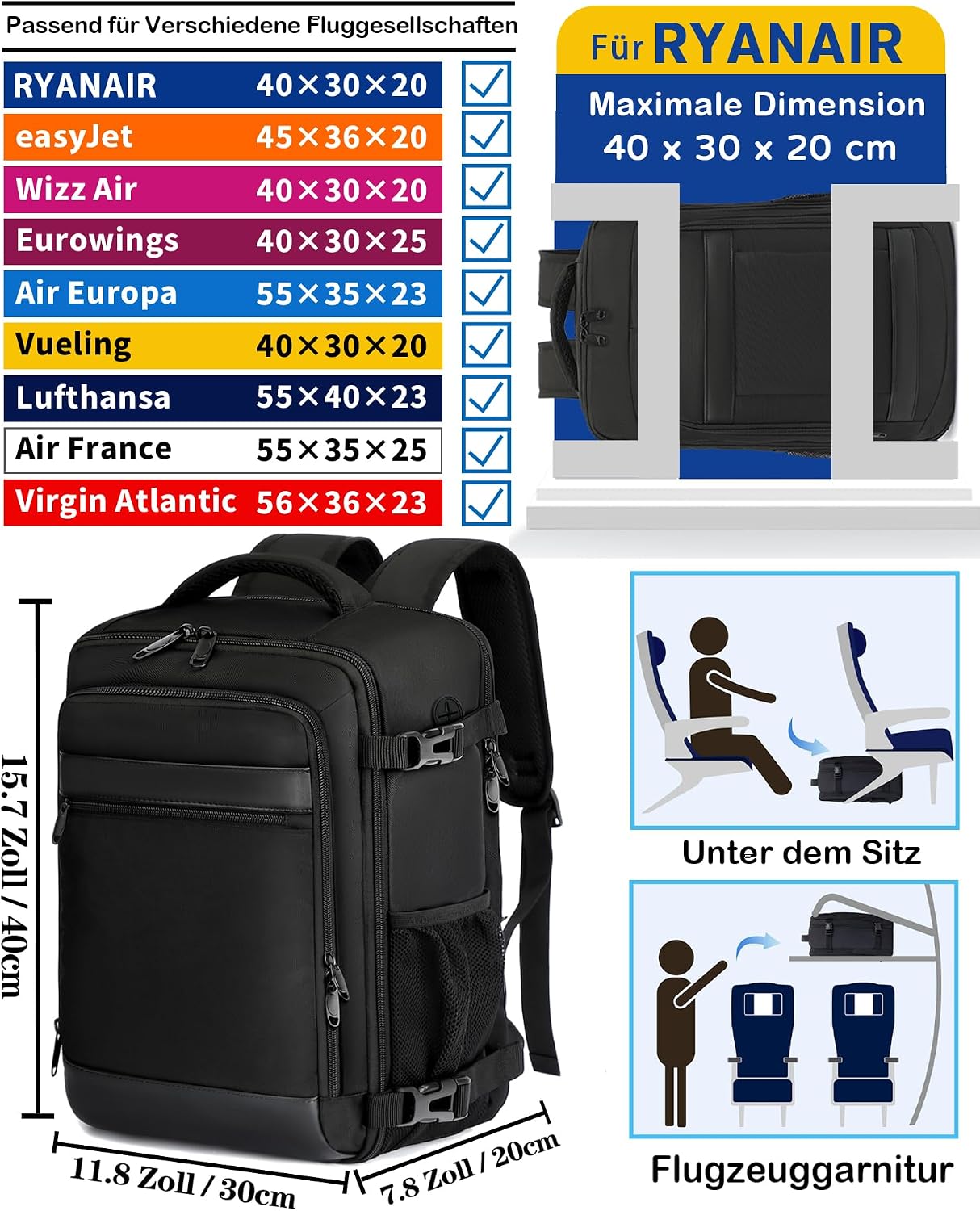 Thumbnail 1 de Travelite Handgepäck-Rucksack 40 x 30 x 20 cm (24 l) für Laptop bis 15,6 Zoll – Schwarz