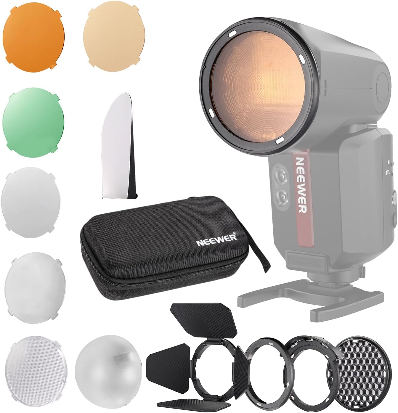 NEEWER CRM2 Kit accessori magnetici per flash a testa rotonda (compatibile con Godox V1) con adattatori e diffusori