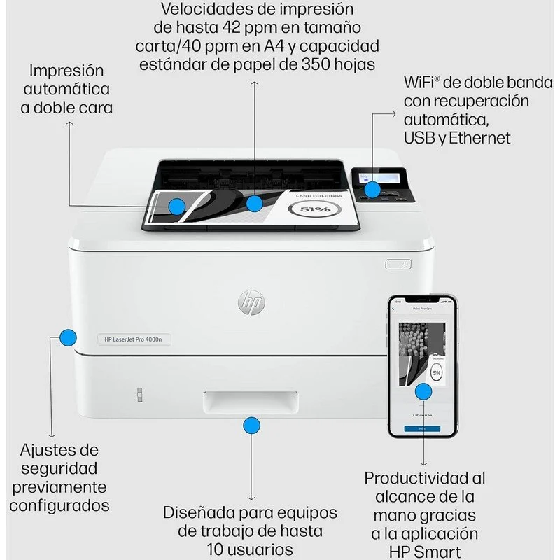 Thumbnail 2 de HP LaserJet Pro 4002dn Impresora láser monocromo dúplex Ethernet 📠