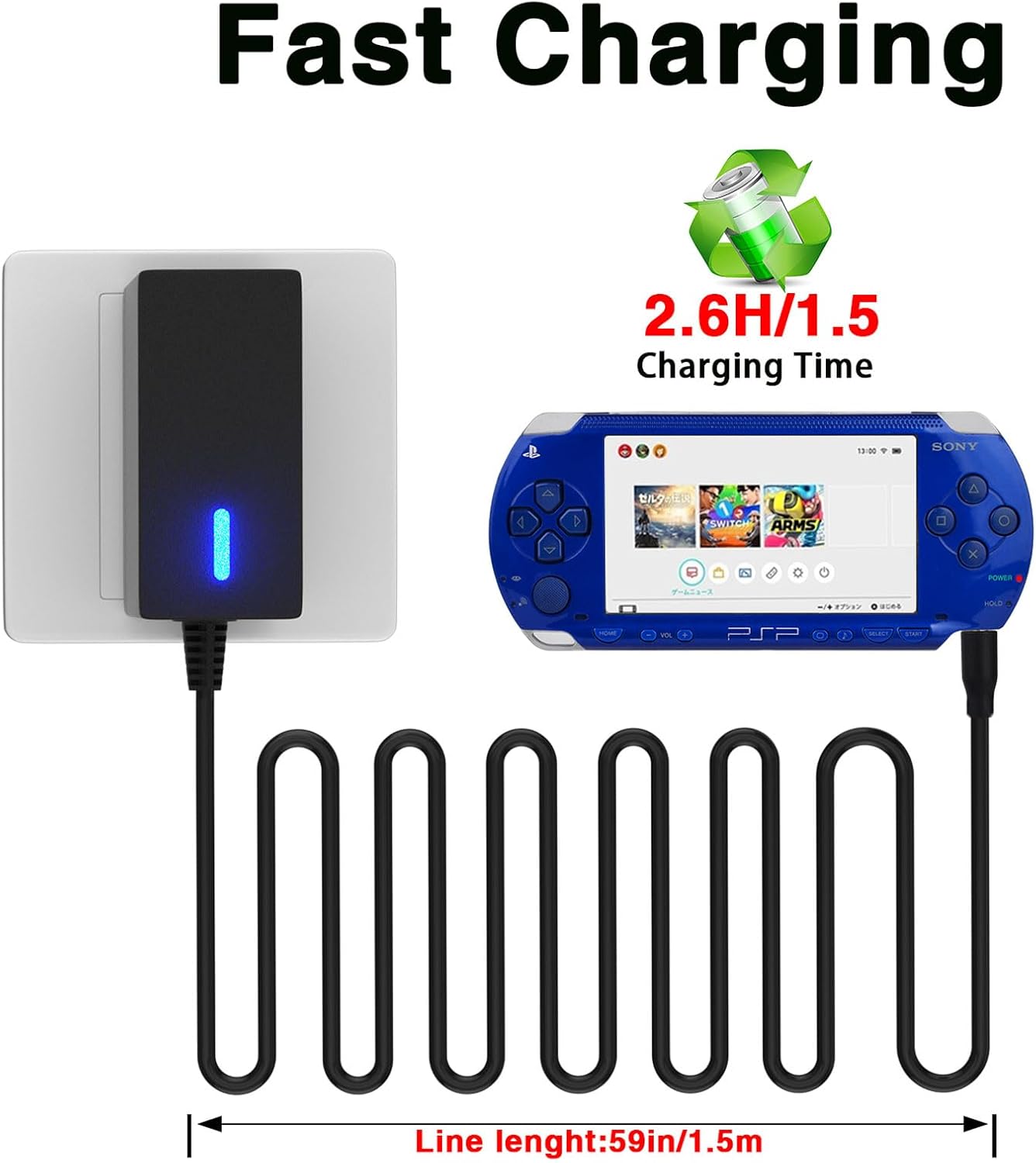 Detalle de DuraPro Schnellladegerät Charger für Sony PSP (PSP-1000/2000/3000 Serie)