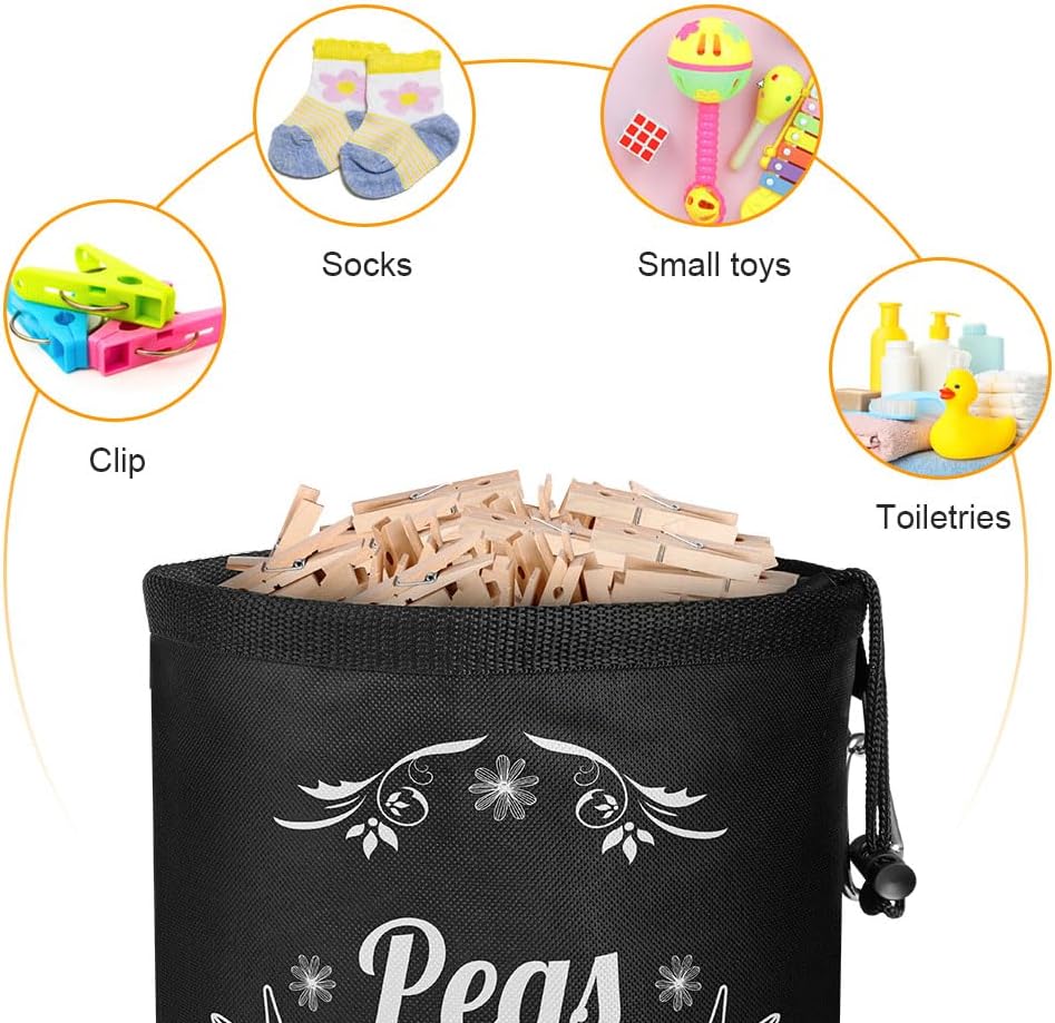 Thumbnail 5 de Vicloon Premium Peg Bag, Black Large Clothespin Bag with Drawcord Closure and Hanging Snap Hook