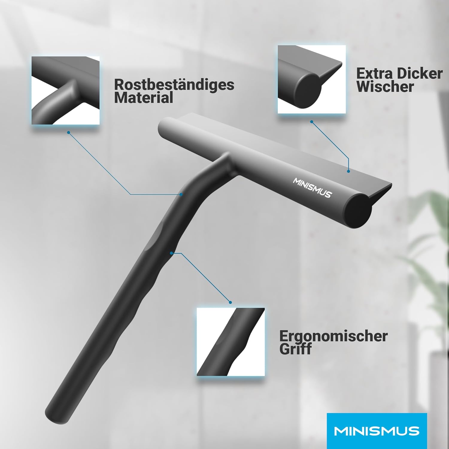 Thumbnail 6 de Minismus Fensterabzieher mit Aufhänger – Profi Duschabzieher aus Silikon, 21 cm, schwarz