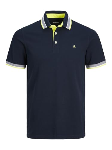 Detalle de Jack & Jones Jjepaulos Polo Ss Noos Polo, Hombre – Azul Marino/Amarillo