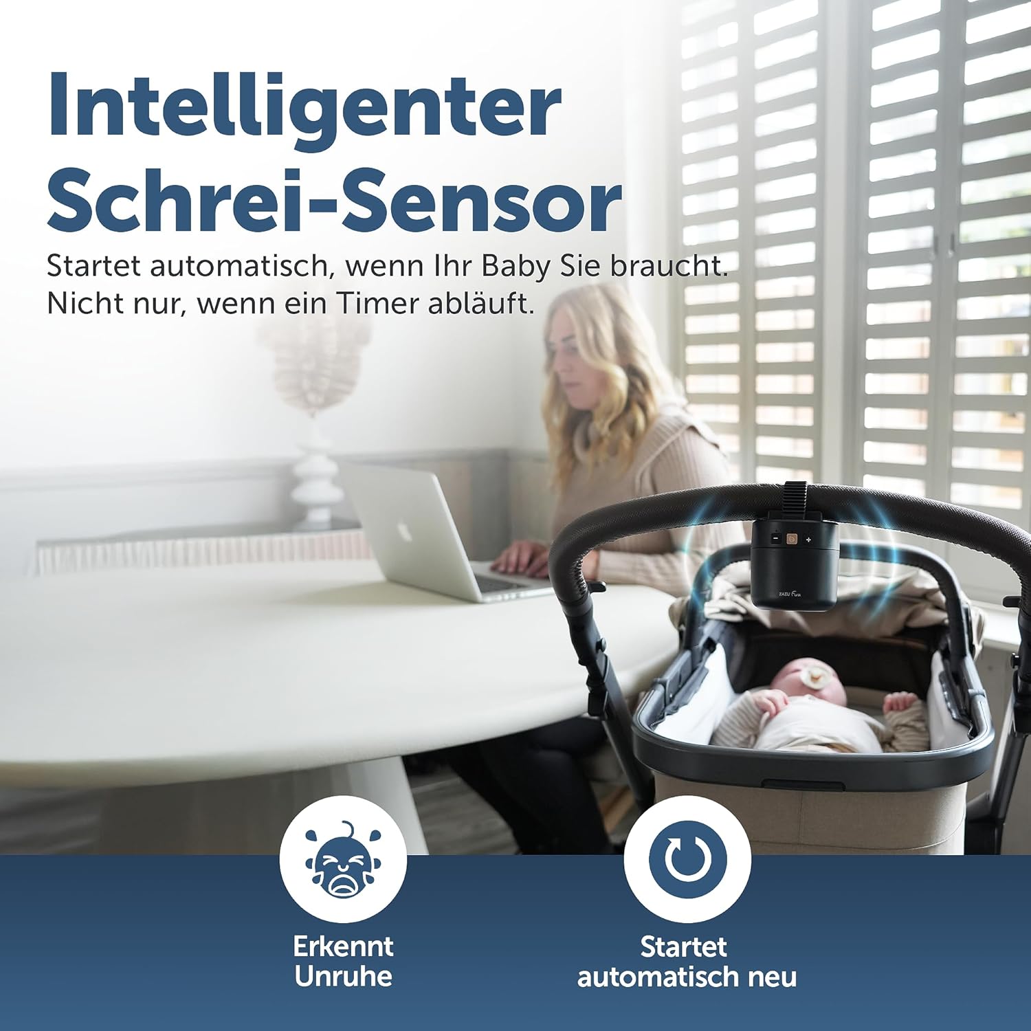 Detalle de ZAZU ROXY Baby Rocker – Elektrischer Kinderwagen-Schaukler mit Weinen-Sensor, 40-Min-Auto-Off