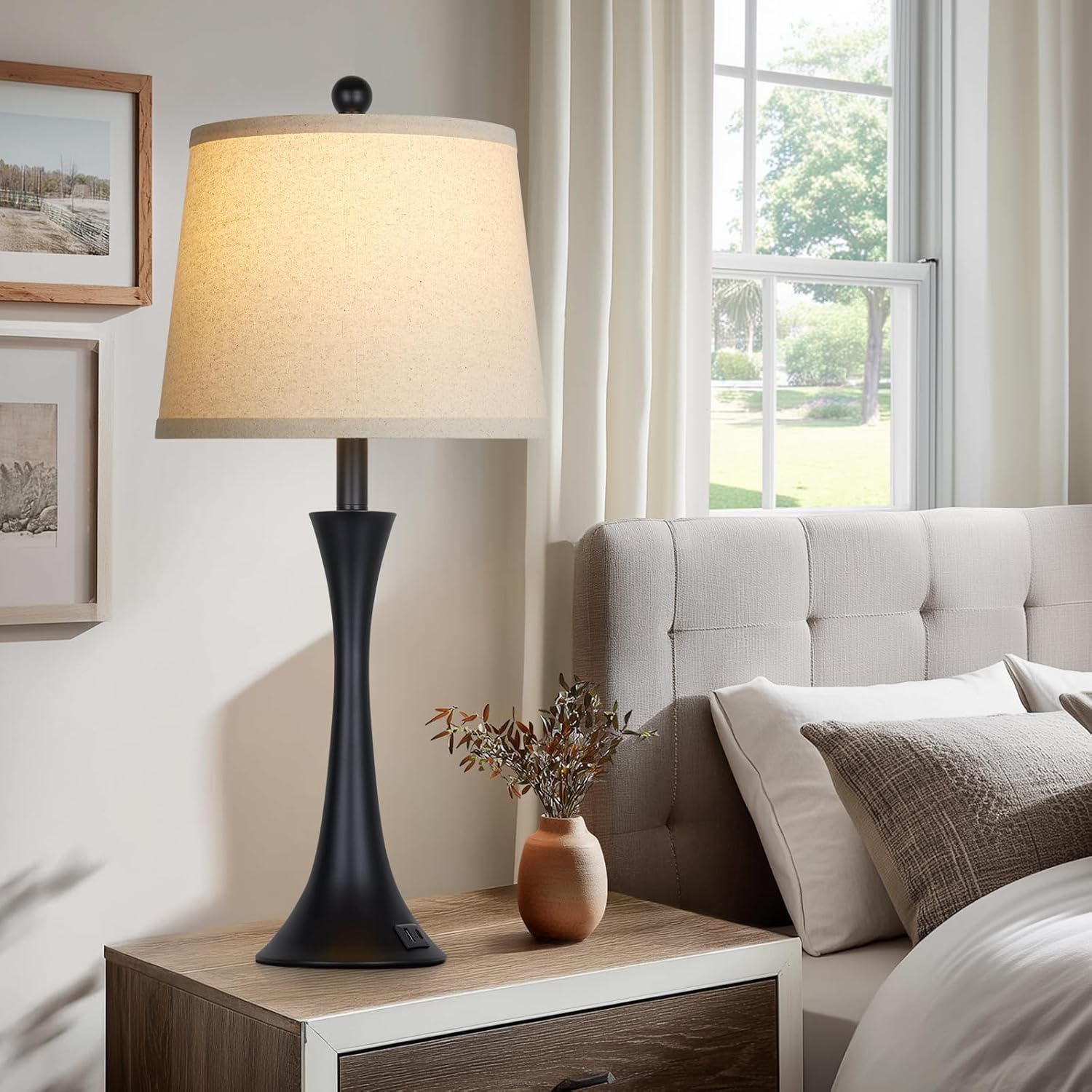 Detalle 1 de Rinweey TD-RW-635 Table Lamp Set of 2, Touch-Dimmable with USB-C and USB-A