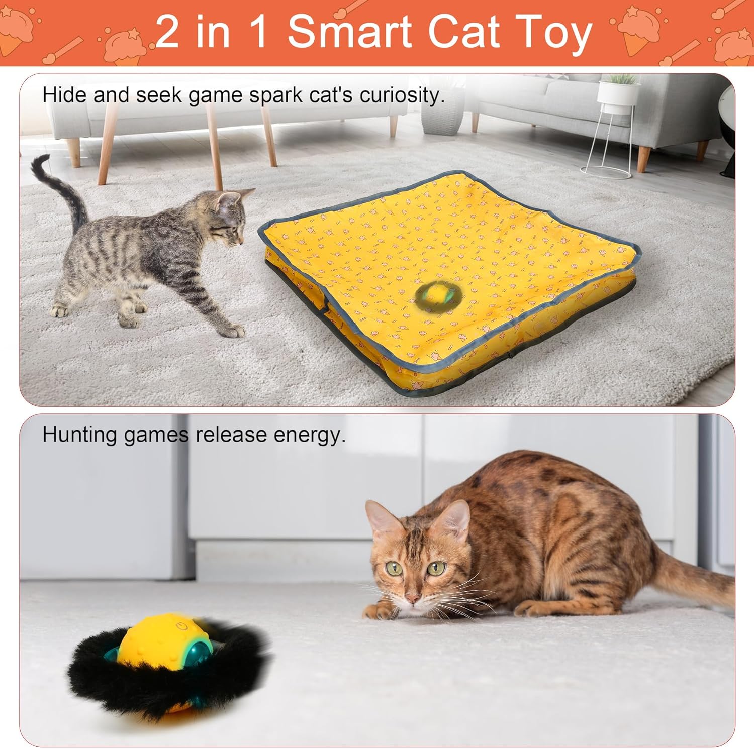 Thumbnail 3 de Iokheira Jouet Chat Interactif automatique à balle rechargeable (silencieux) – Jaune