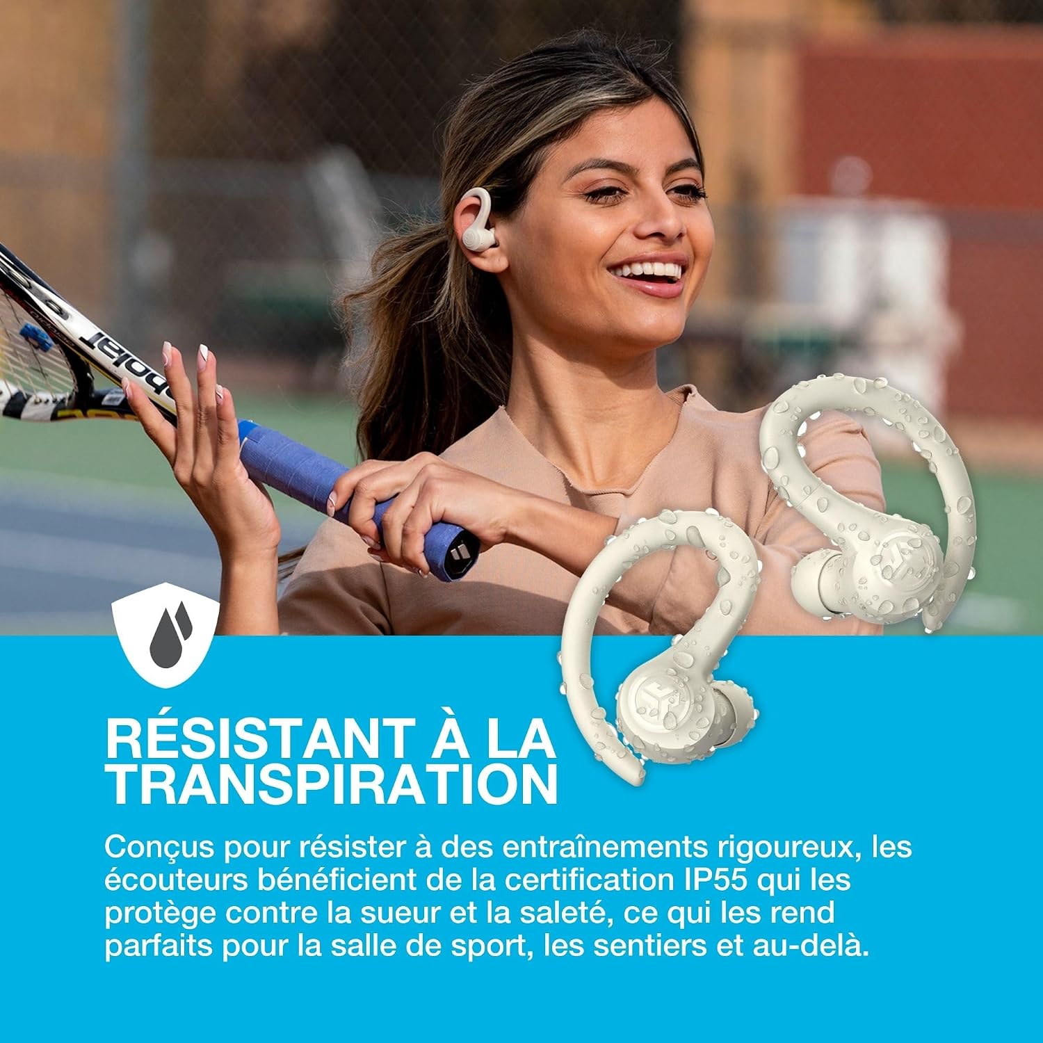 Detalle de JLab Go Air Sport+ : écouteurs Bluetooth true wireless sport avec autonomie annoncée jusqu’à 35 h et indice IP55