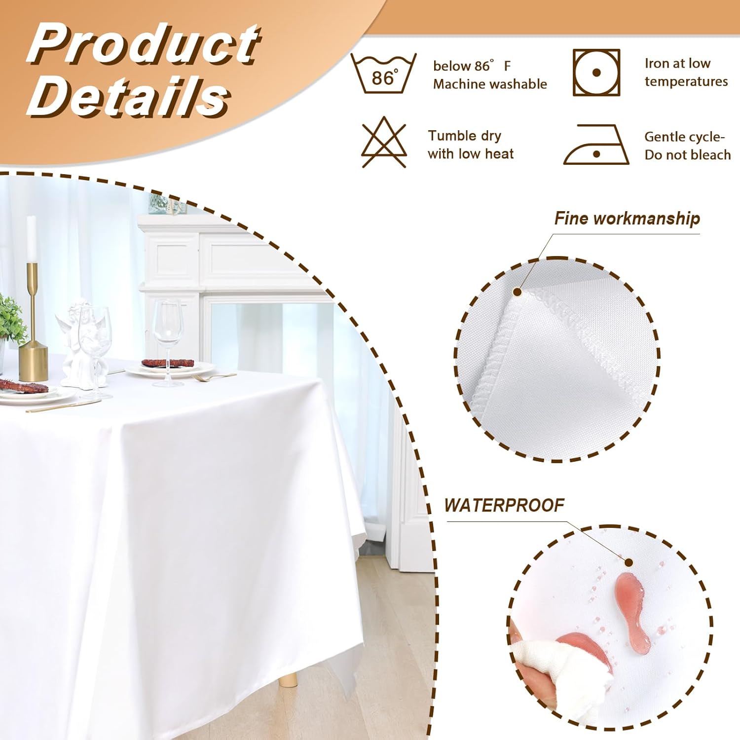 Thumbnail 2 de Fixwal 90x156 White Table Cloth