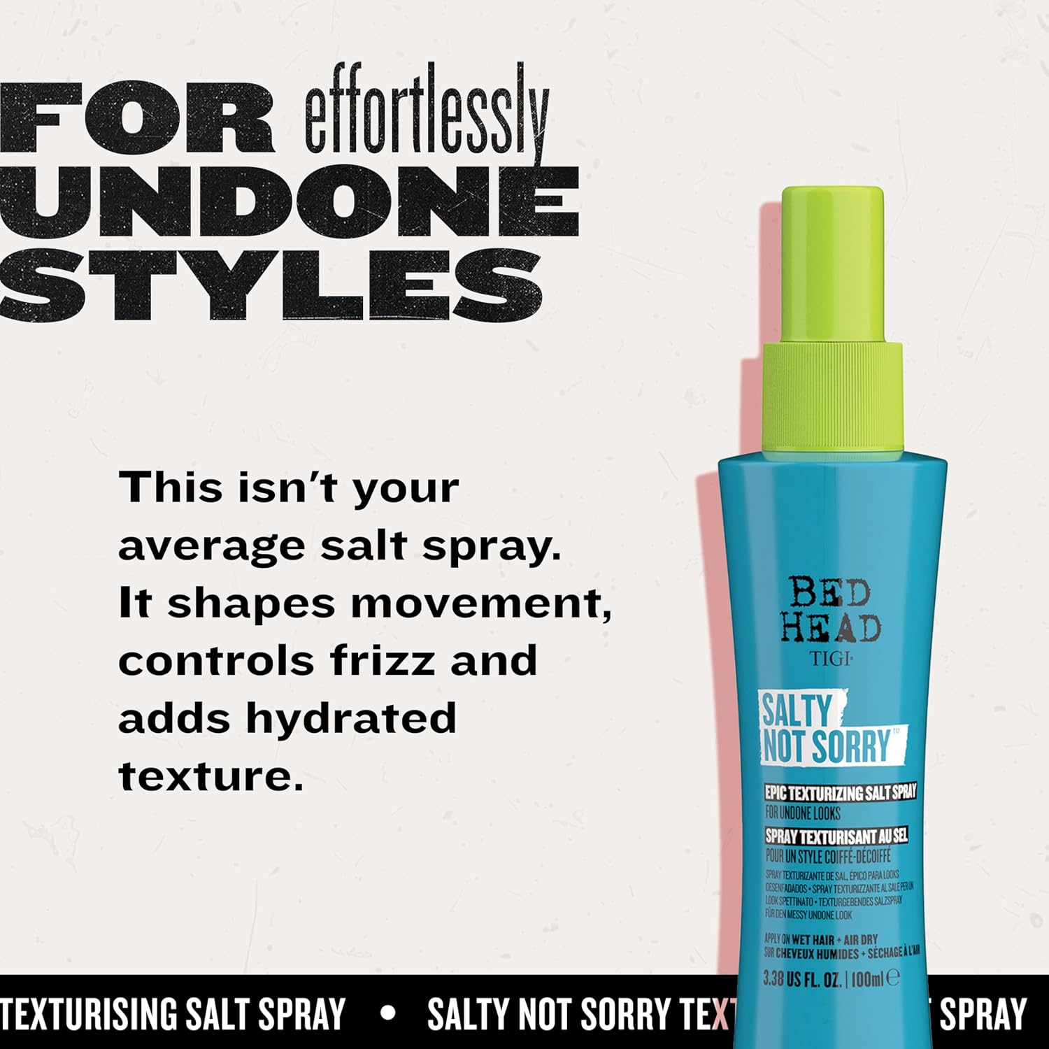 Detalle de Bed Head by TIGI Salty Not Sorry Texturising Salt Spray – Textur, Beach Waves & flexibler Halt, 100 ml