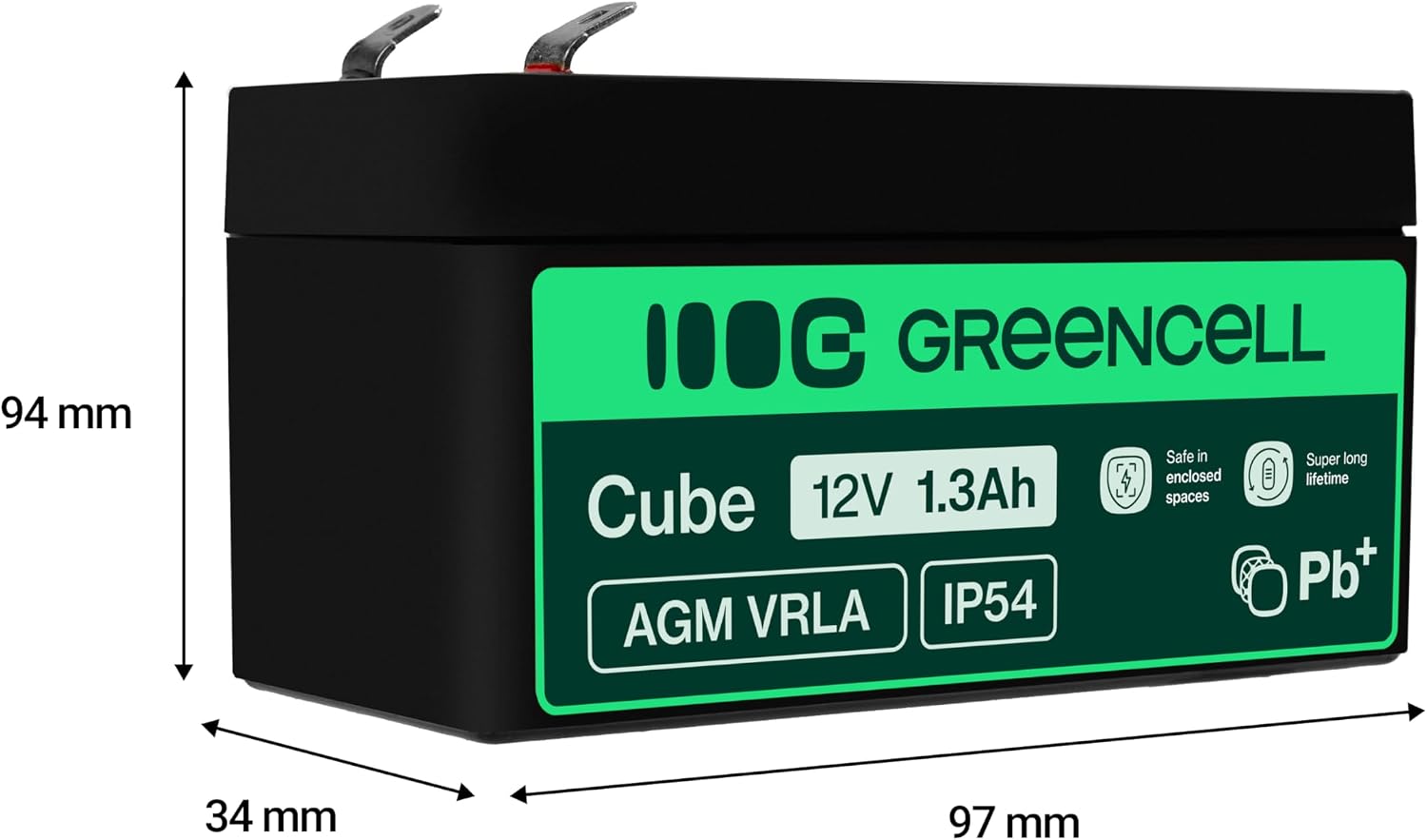Detalle de Green Cell AGM 12V 1,3Ah Akku – VRLA Blei-Batterie als zuverlässiger Ersatzakku