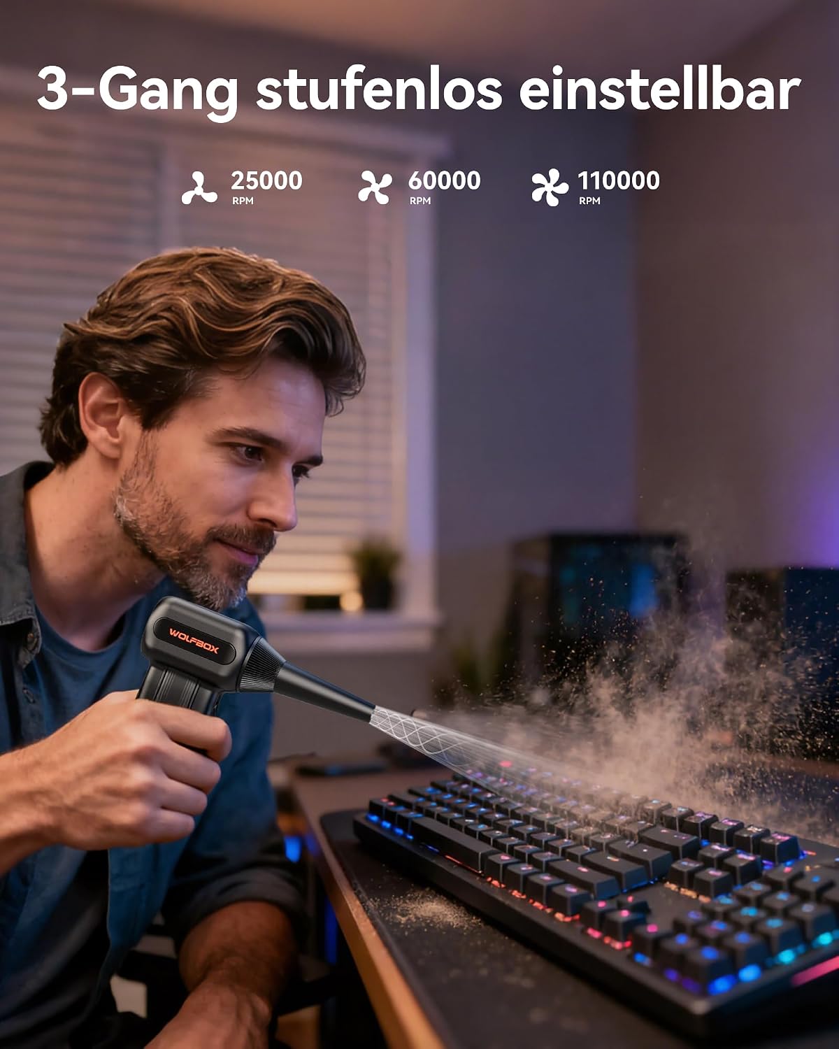Thumbnail 4 de WOLFBOX MF60: Kabelloses Staubgebläse mit 110000 U/min – saubere Tastaturen, PC-Gehäuse und Auto ohne Druckluftspray