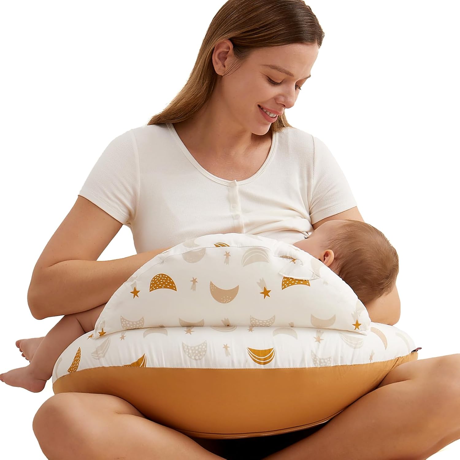 momcozy Nursing Pillow for Petite Mums with Safety Fence and Removable Cover – Starry Moon