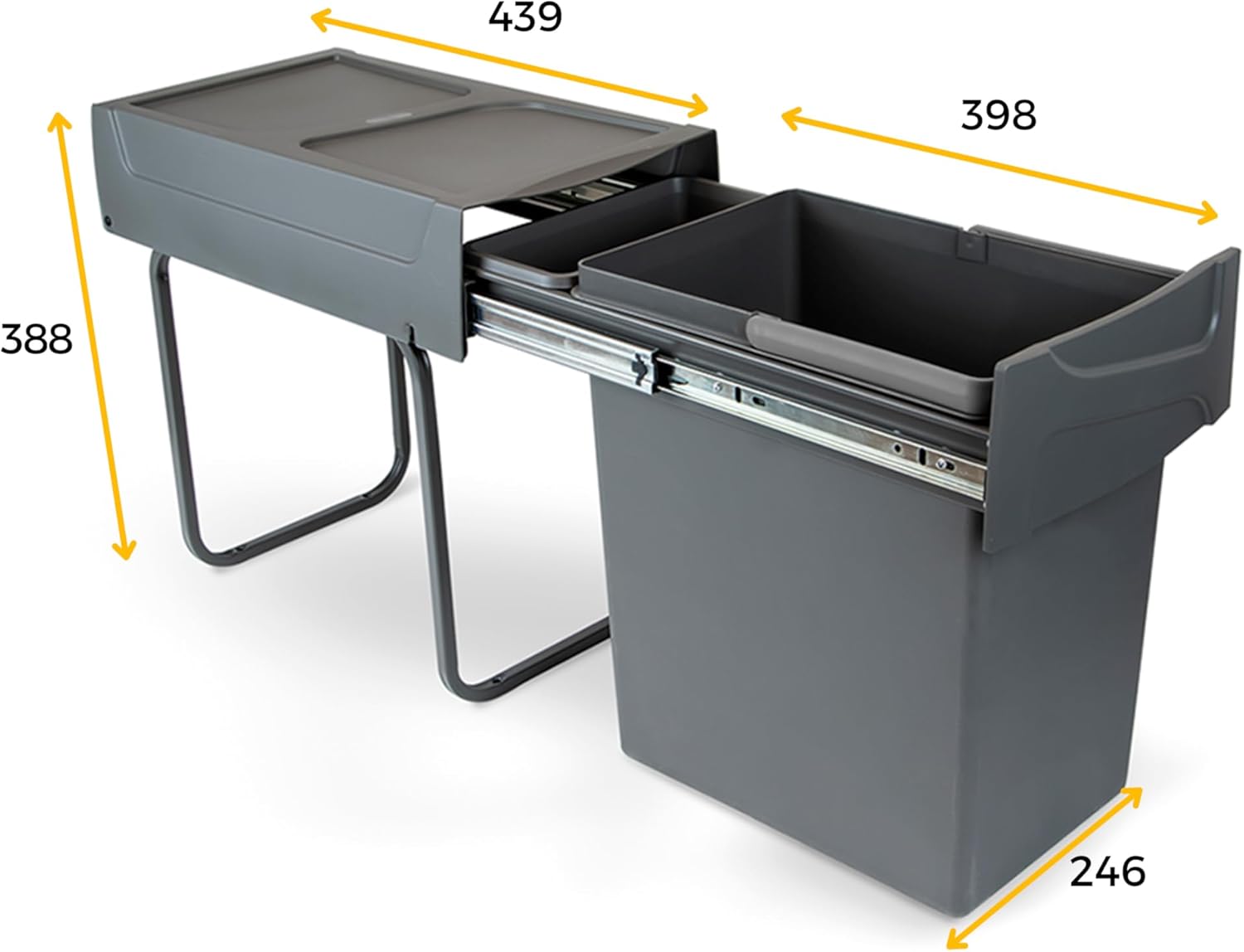 Detalle de Emuca Poubelle avec Fixation inférieure pour la Cuisine – 20 L, Acier et Plastique, Gris Anthracite