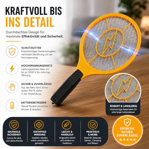 Detalle de XXL Elektrische Fliegenklatsche – Langer Griff (Gelb, 43,5 cm) von TK Gruppe Timo Klingler