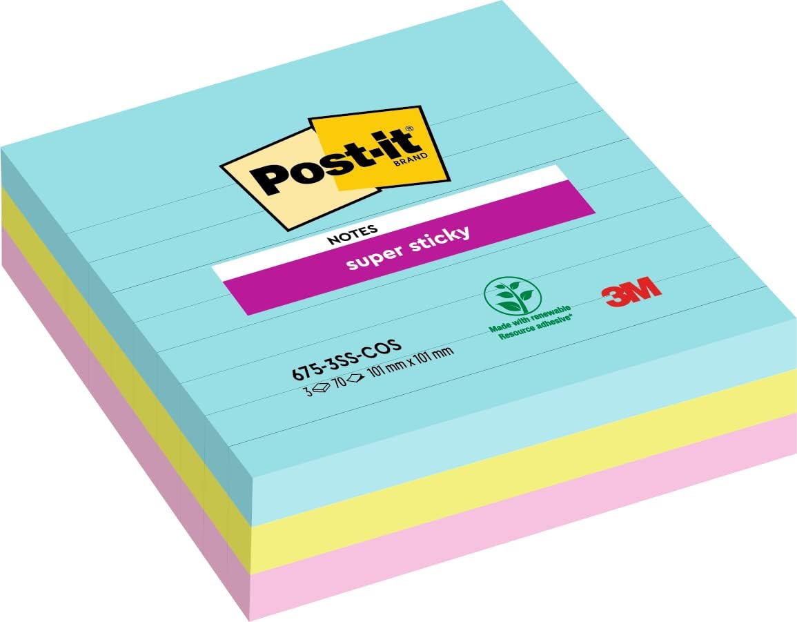 Detalle de Post-it Notes autocollantes Super Sticky Grand Format XL – 3 blocs, 101 x 101 mm, lignées