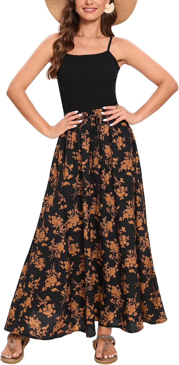 Detalle de Hount Damen Maxirock mit elastischer Taille – Boho-Strand- und Sommerrock
