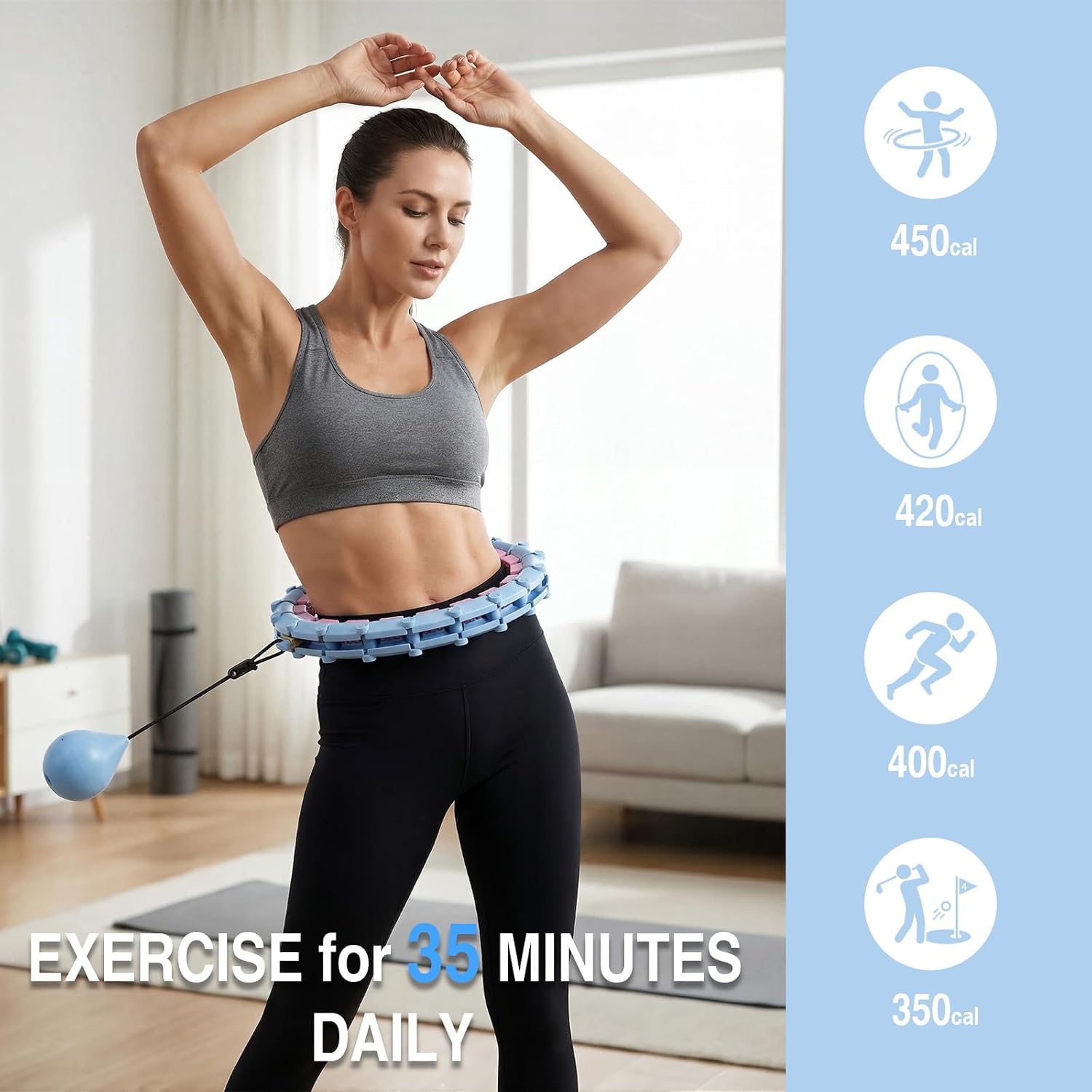 Detalle de HCOIW Weighted Infinity Fitness Hoop, 47-Inch with 24 Detachable Links