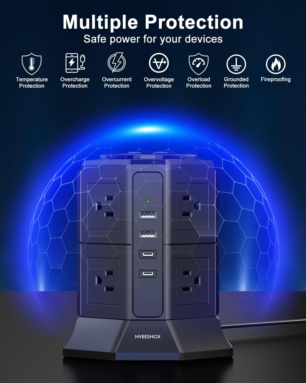 Thumbnail 6 de Surge Protector Tower 8 AC 4 USB Ports 6.5 ft ๐ชซ