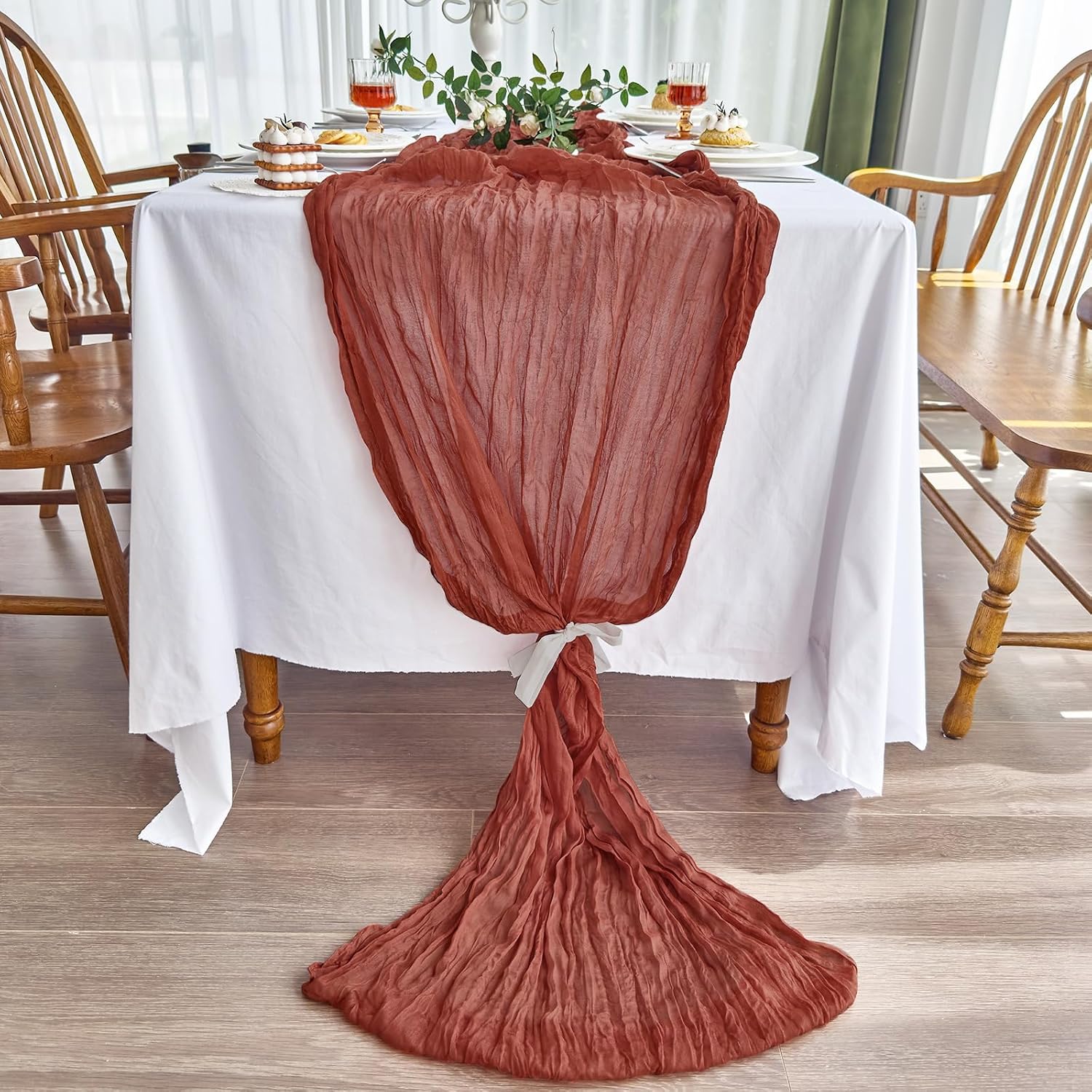 Thumbnail 3 de Terracotta Cheesecloth Table Runner, 35 x 120 Inch