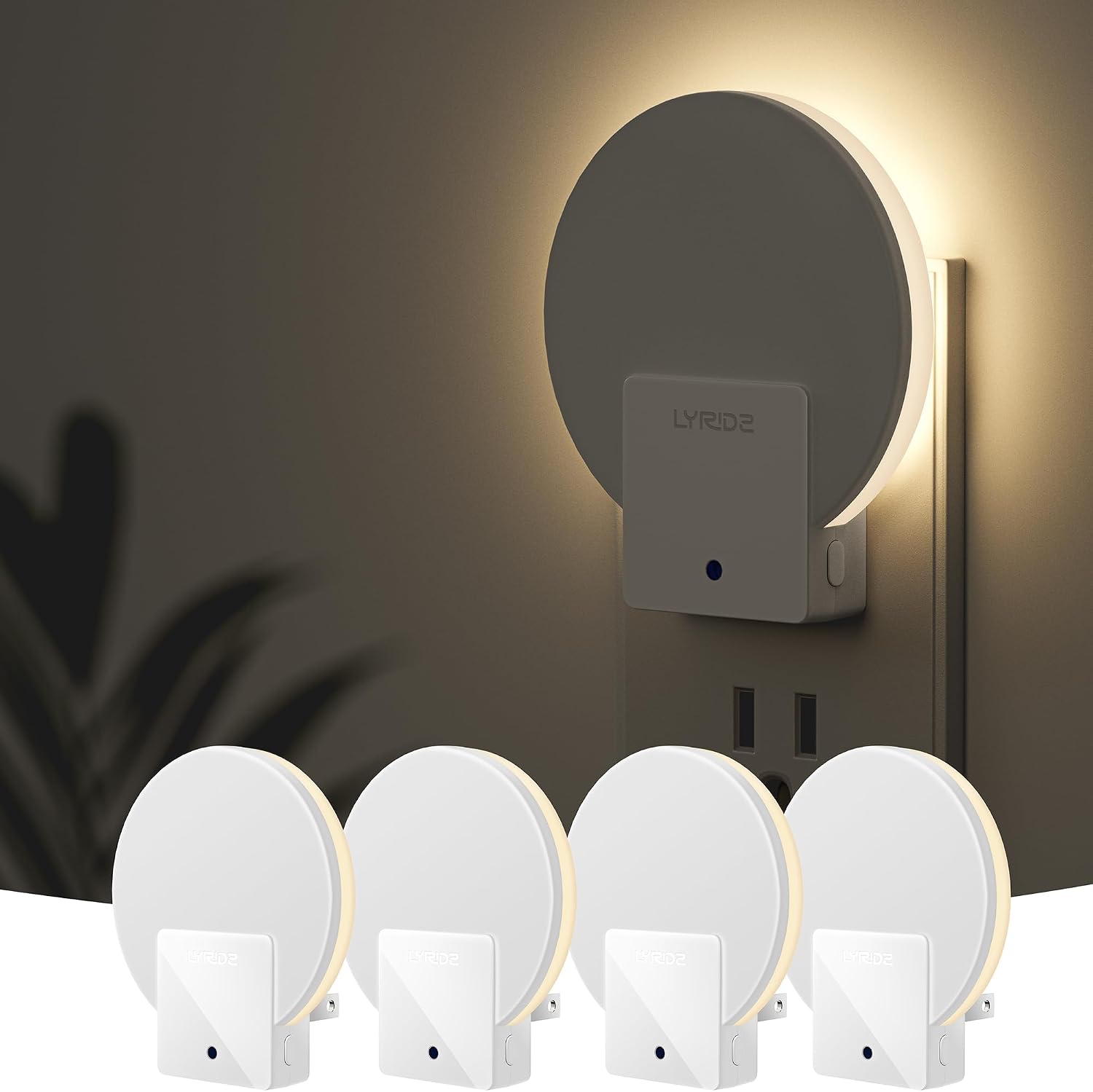Detalle de Lyridz A5106 Backlit Plug-In Night Light, 4-Pack, 2700K Warm White