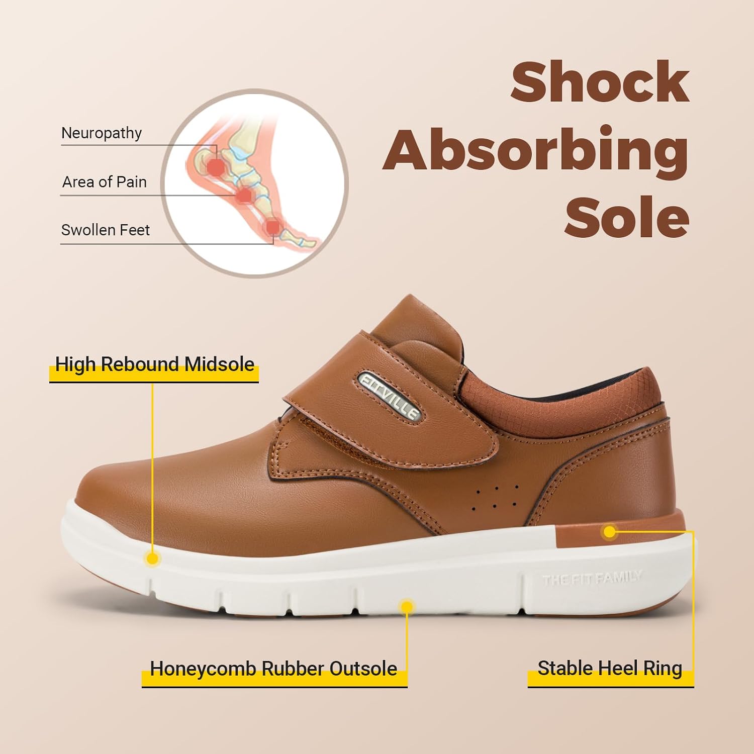 Thumbnail 6 de FitVille Chaussures homme en cuir large confort