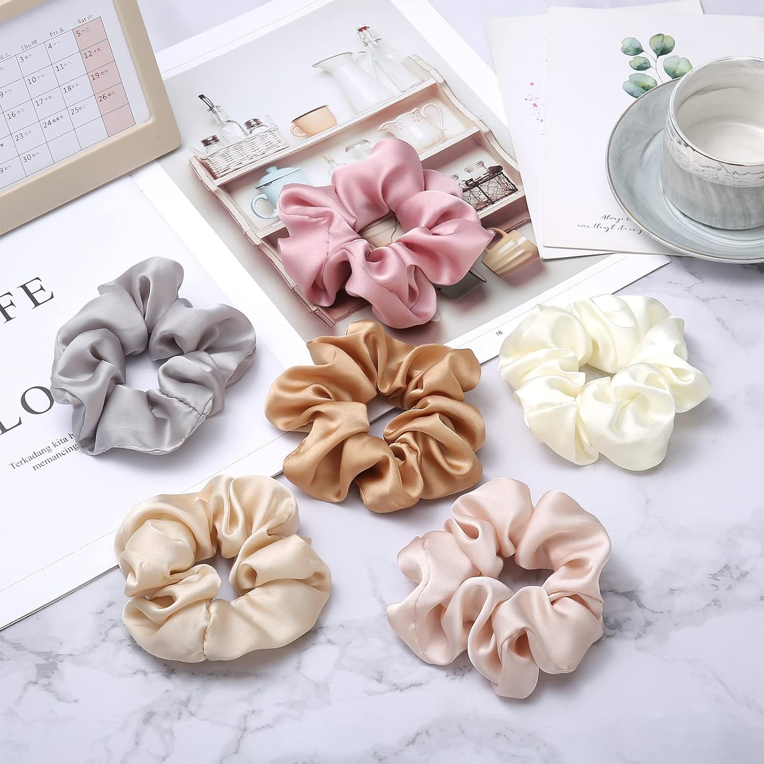 Thumbnail 6 de (6 Stück) Lolalet Seide-Scrunchies/Satin-Haargummis in 6 Farben – weich elastisch für Damen & Mädchen