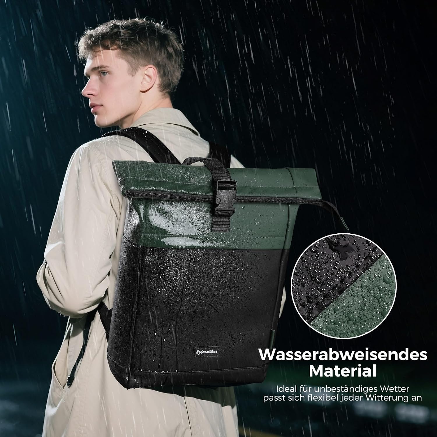 Thumbnail 1 de Sylvanthos Wasserdicht Rucksack: Laptop Rolltop 18–25L, Diebstahlsicher, Grün