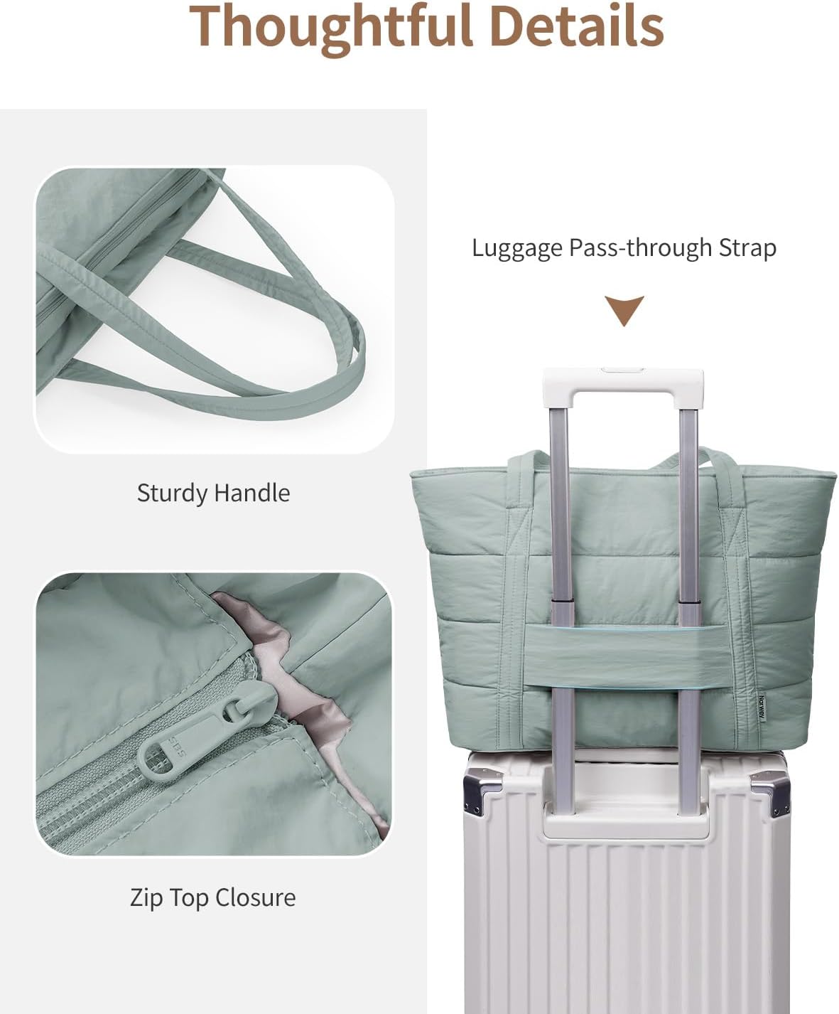 Detalle de Narwey Quilted Puffer Tote Bag for Women with 15.6" Laptop Sleeve and Elastic Cup Holder