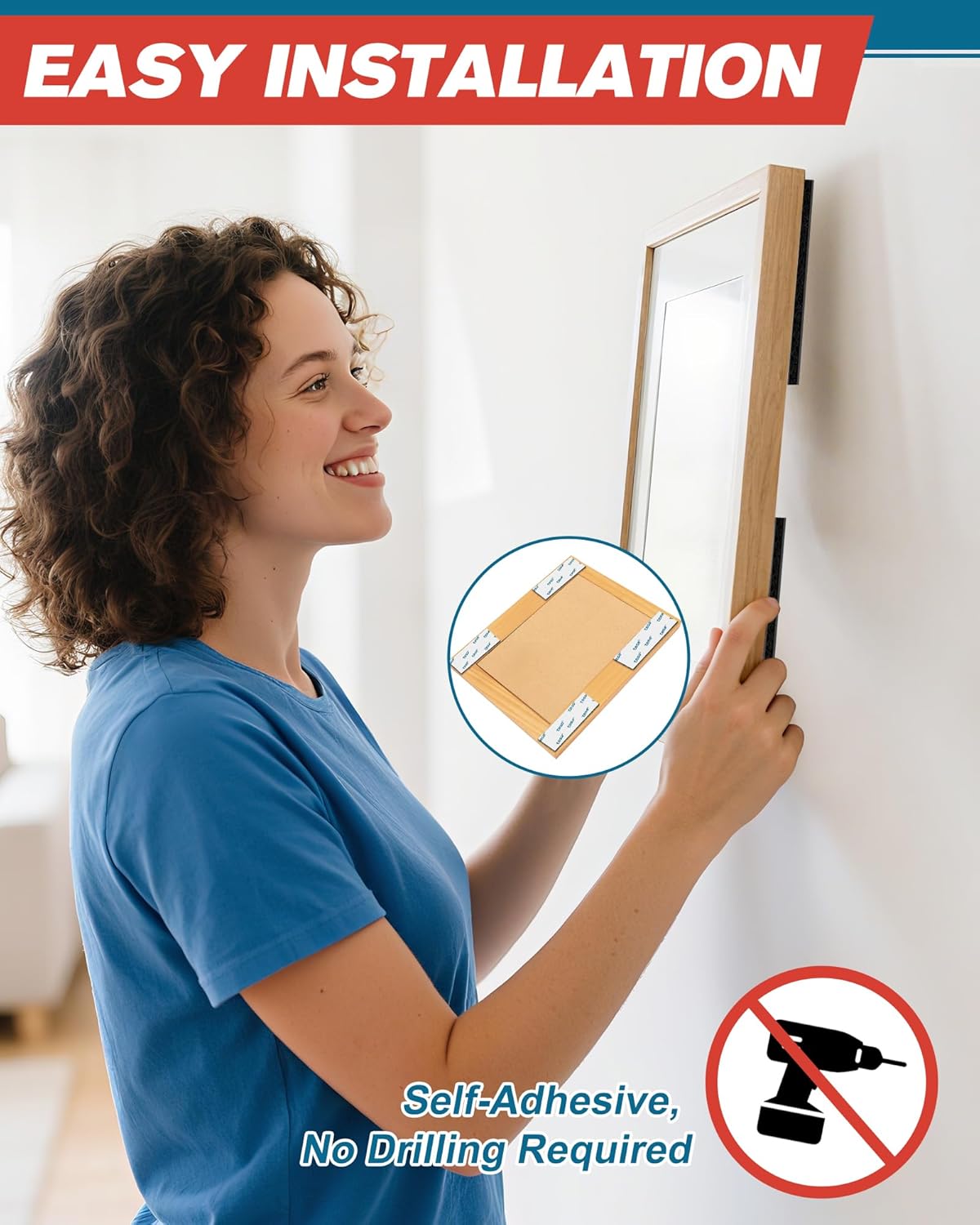 Thumbnail 4 de Emitever Picture Hanging Strips (20 pairs) 50mm x 100mm heavy duty hook and loop double-sided tape, black