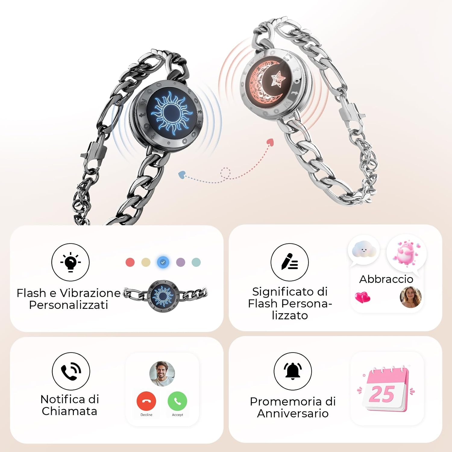 Thumbnail 2 de TOTWOO Braccialetti di Coppia Touch: Connessione Uno-a-Uno con Luci, Vibrazioni e App