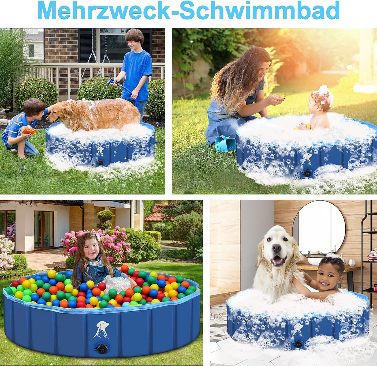 Thumbnail 6 de Fwiull faltbares Hundepool für große & kleine Hunde (140 x 30 cm) – rutschfest, tragbar, blau