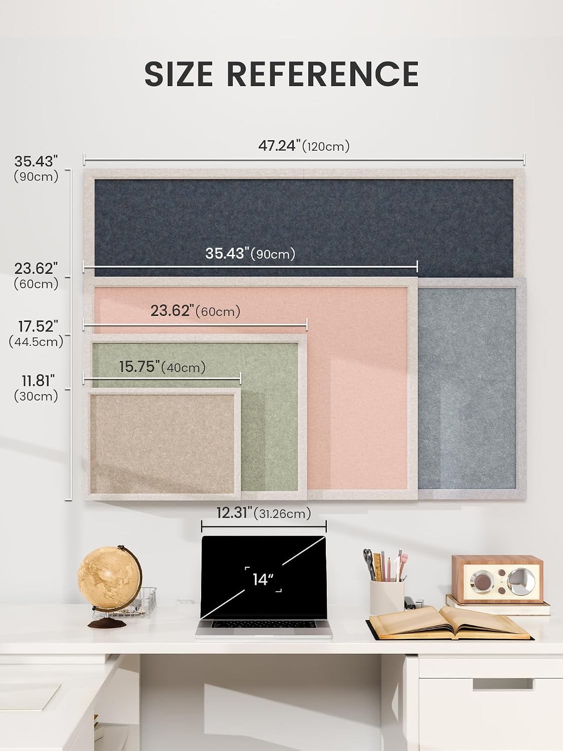 Thumbnail 4 de Fluxynara FZBB-HT18-4030-DC_LC Felt Bulletin Board, 15.7" x 11.8", Khaki