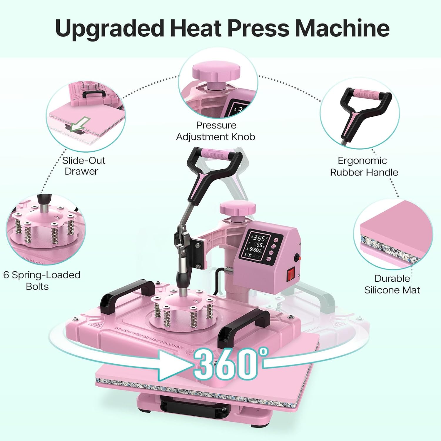 Detalle de Slendor SY-1514 5-in-1 Swing-Away Heat Press, 12 x 15 Inch with 30 oz Tumbler Attachment