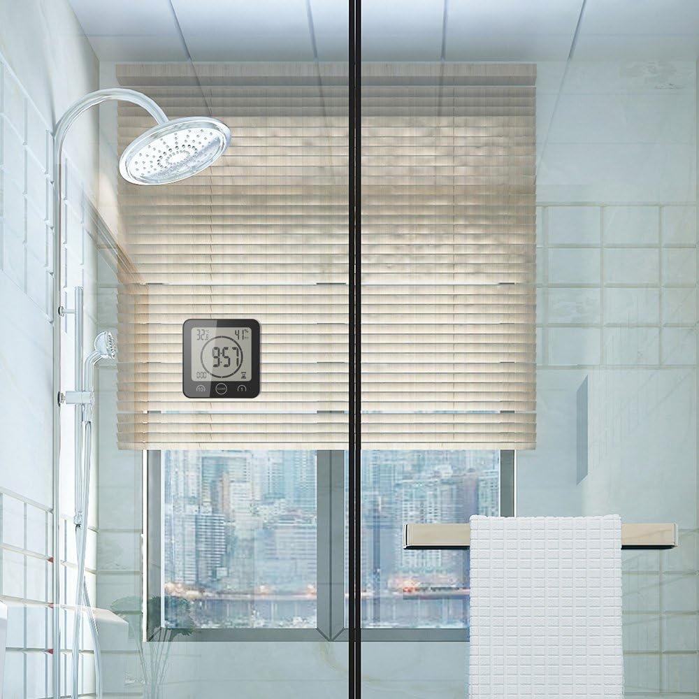 Detalle de ALLOMN badkamerklok met lcd-scherm, IP24, countdown-timer en temperatuurweergave