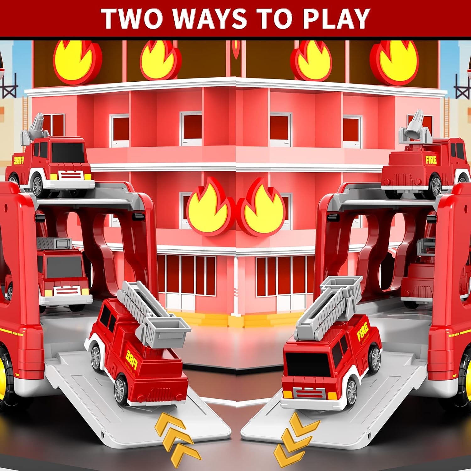 Detalle de Bennol SX600-22-11 5-in-1 Fire Truck Toy with Lights, Sound and 4 Mini Vehicles